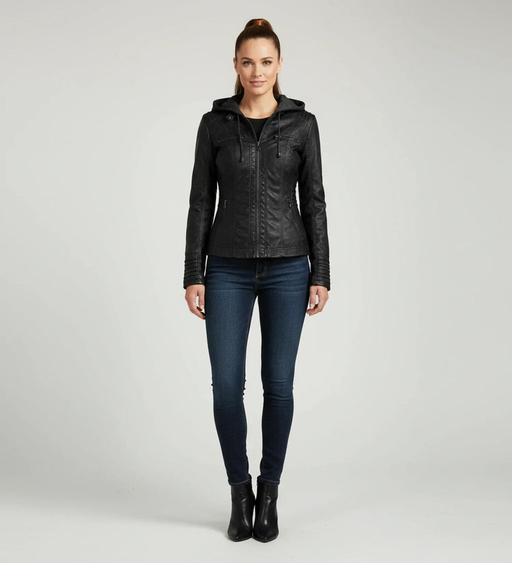 Ladies Fitted Hooded Motorcycle Jacket