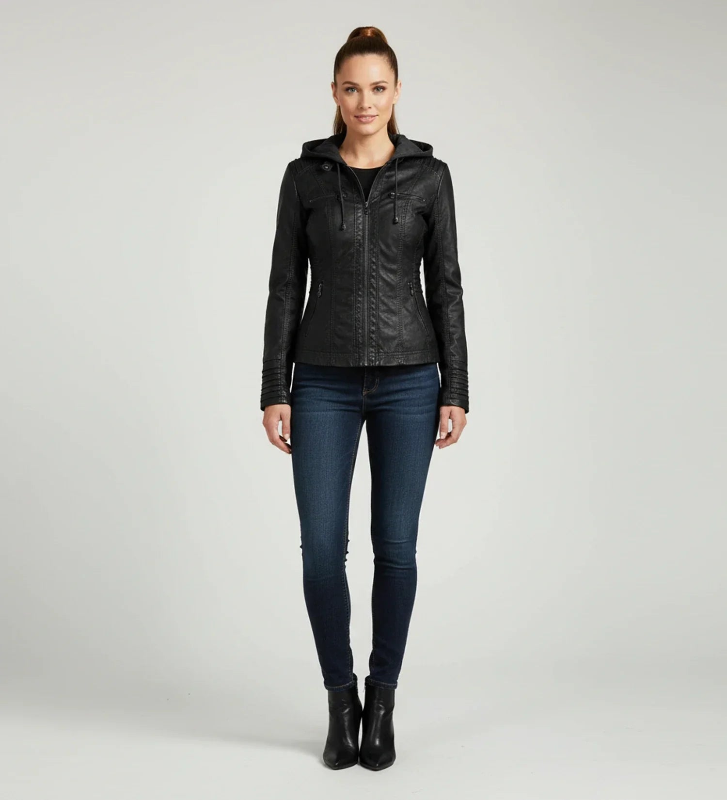 Ladies Fitted Hooded Motorcycle Jacket
