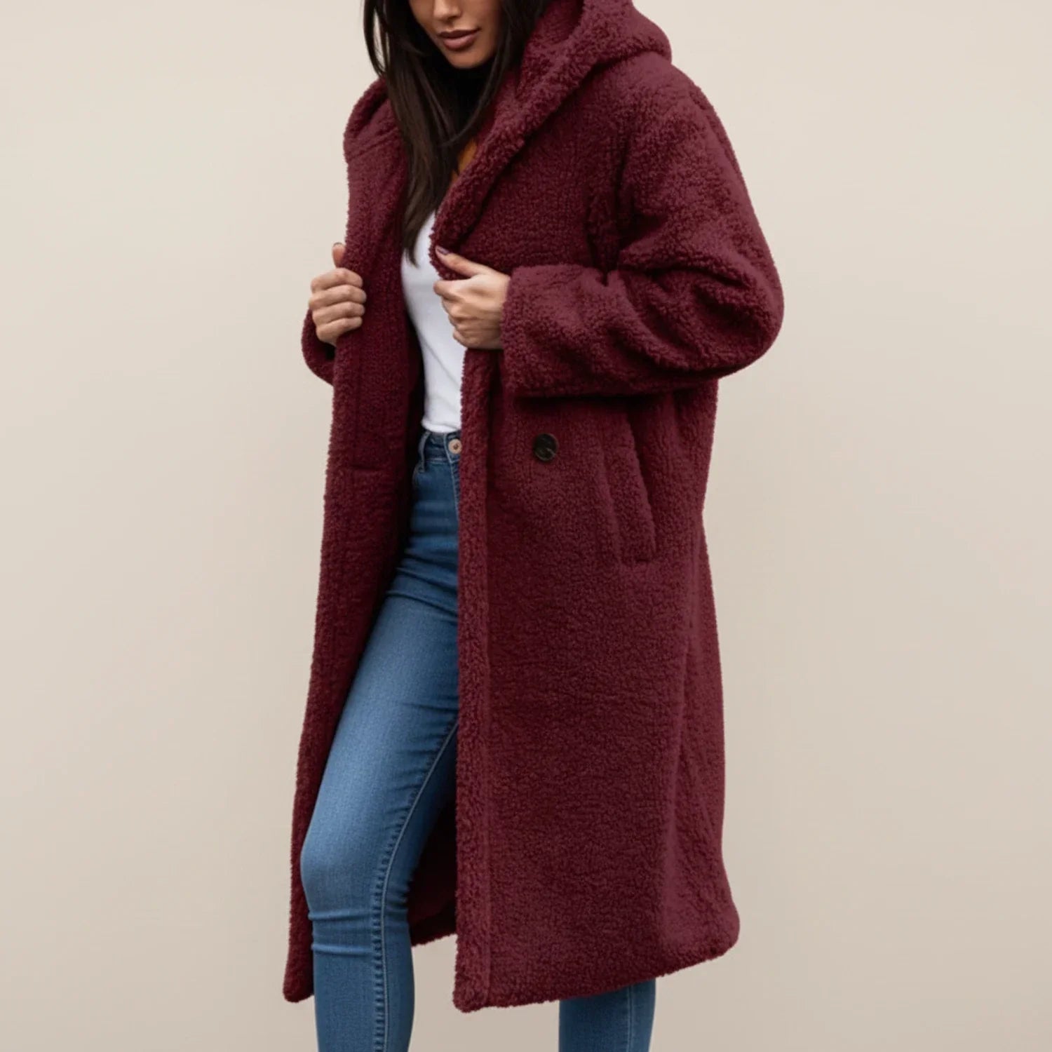 Ladies Long Hooded Teddy Winter Jacket