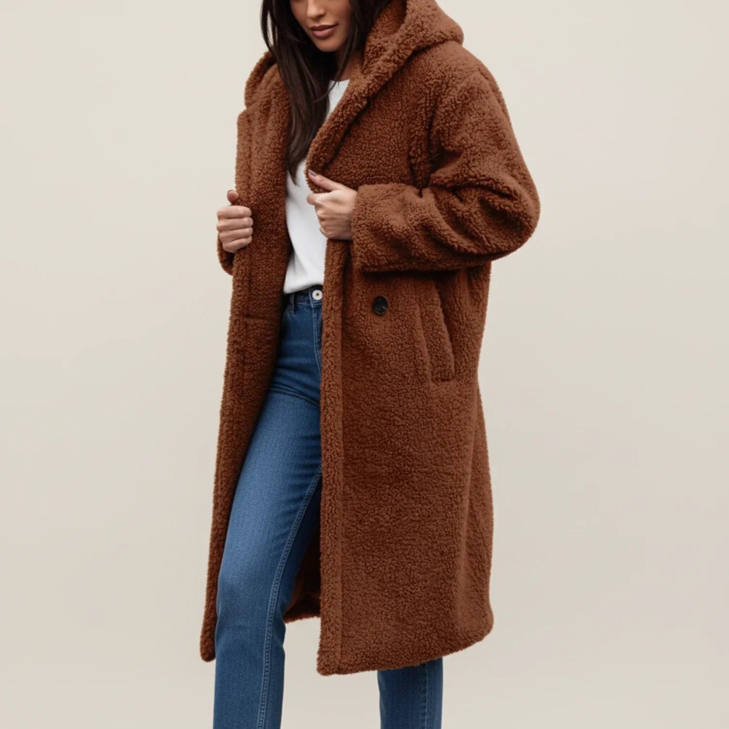 Ladies Long Hooded Teddy Winter Jacket