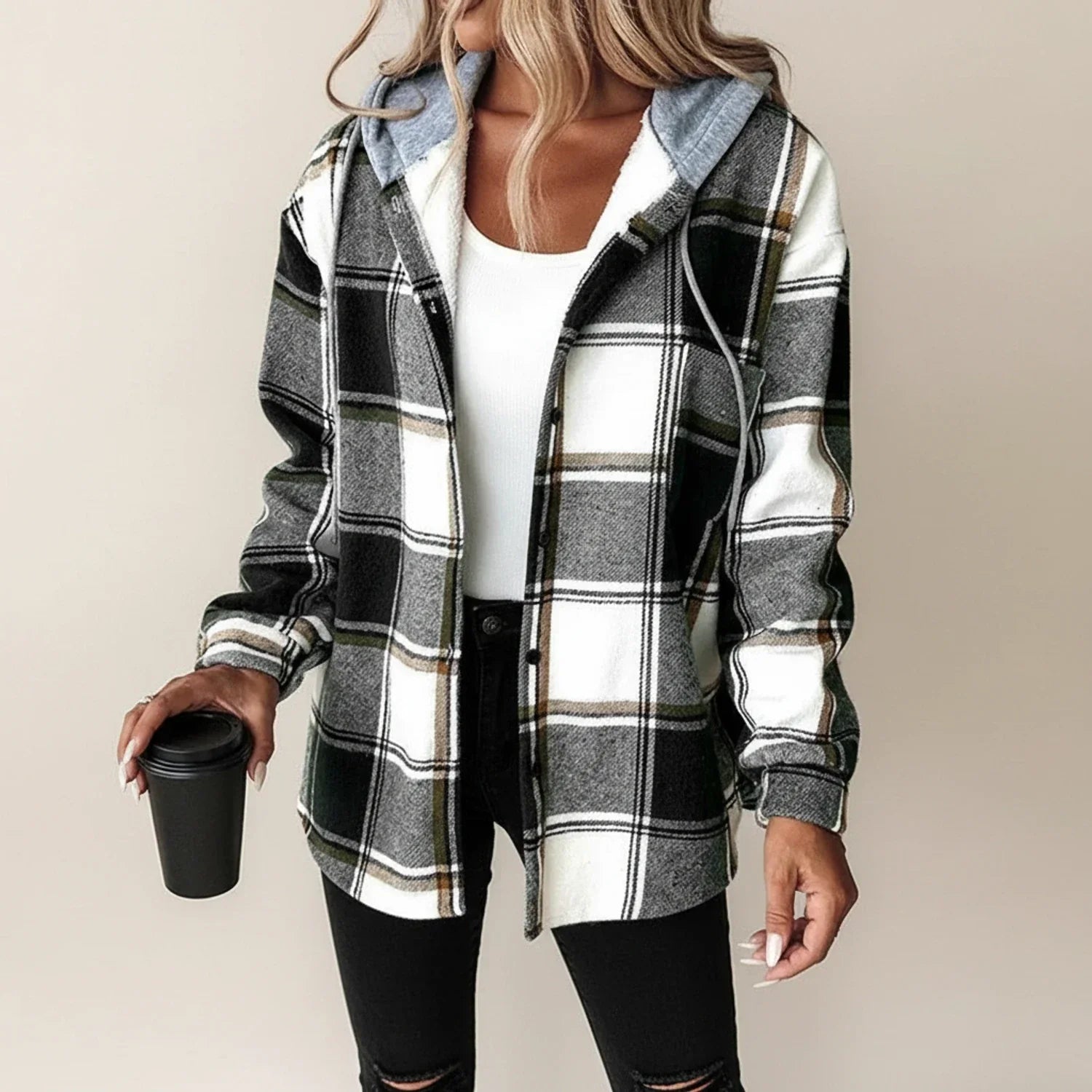 Ladies' Winter Check Hooded Shirt Jacket
