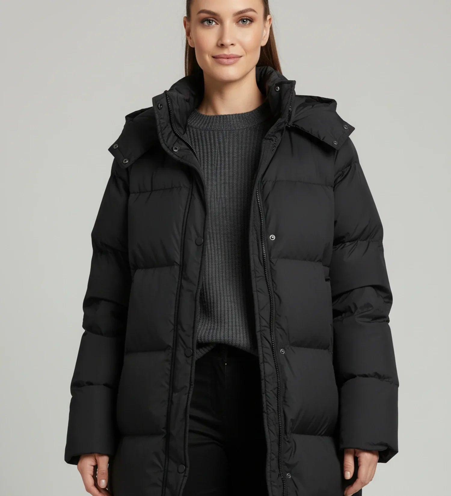 Ladies Long Hooded Puffer Jacket