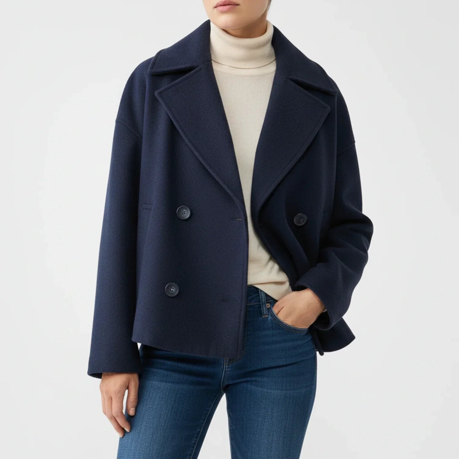 Women's Cropped Trench-Style Peacoat