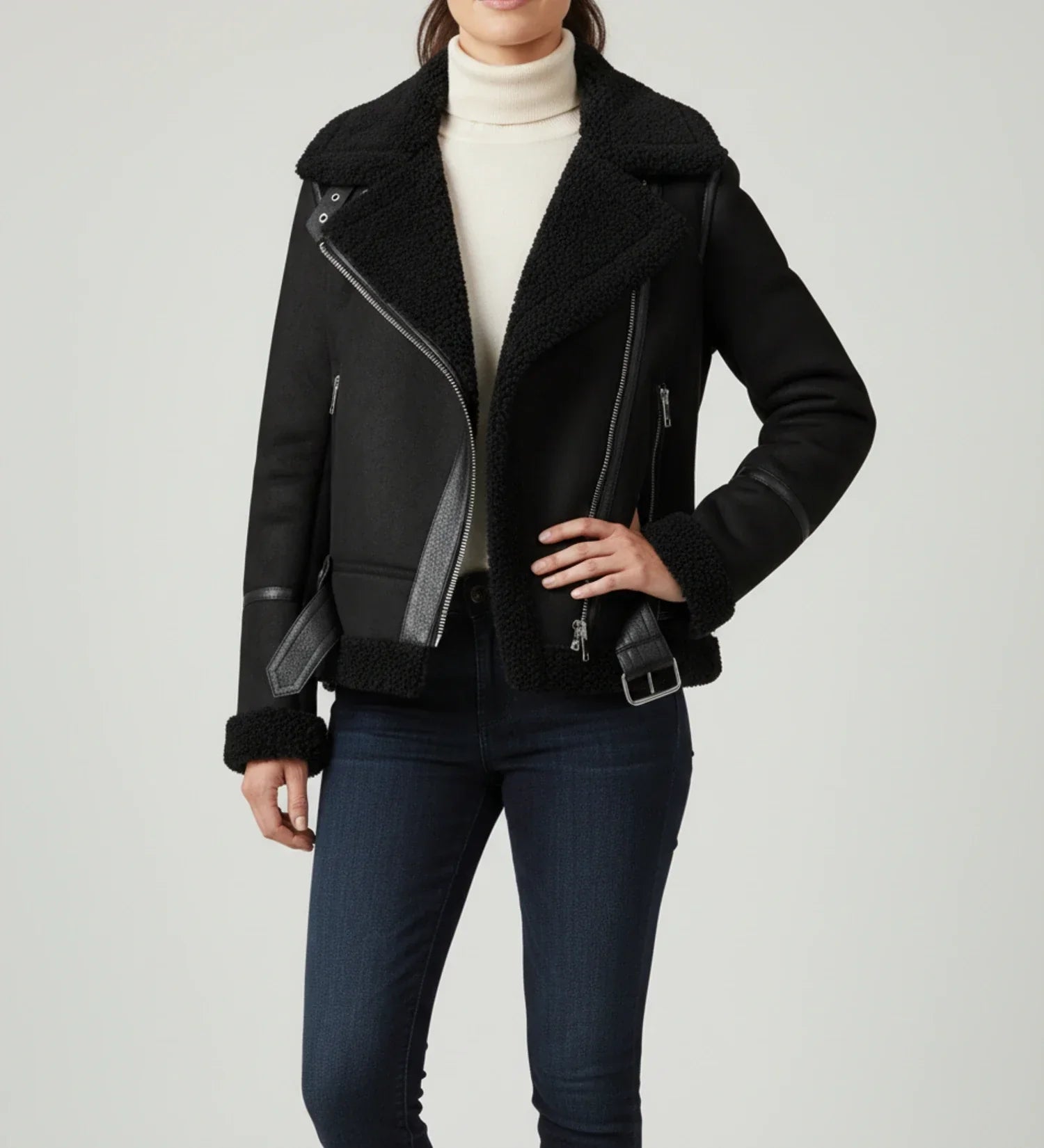 Women's Short Shearling Pilot Jacket