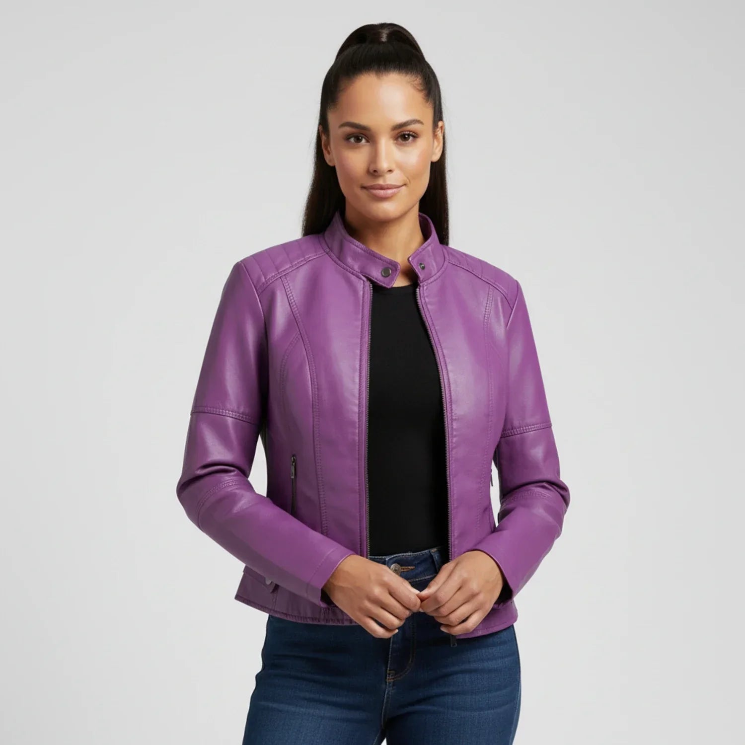 Women's Moto Biker Jacket with Zip Pockets