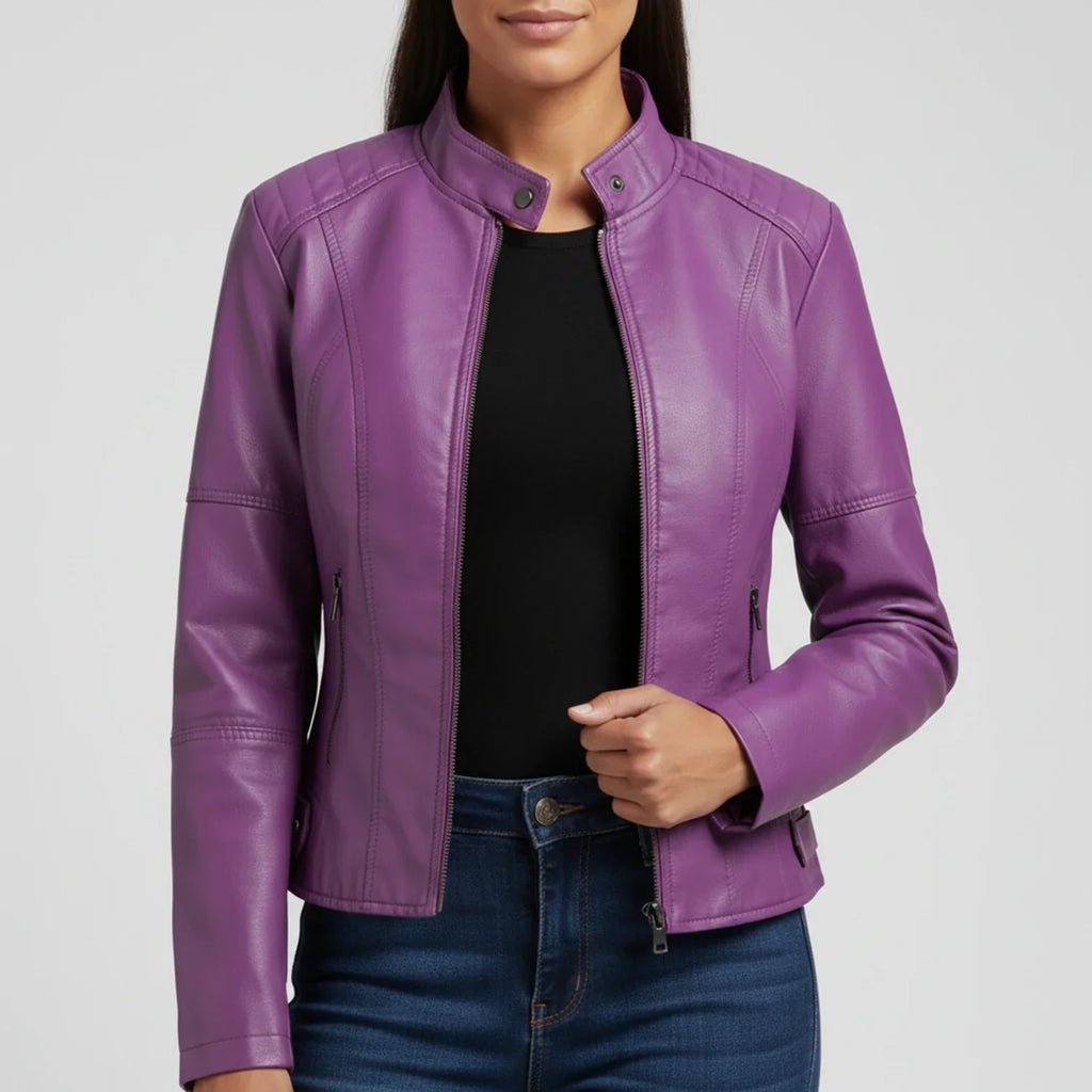 Women's Moto Biker Jacket with Zip Pockets