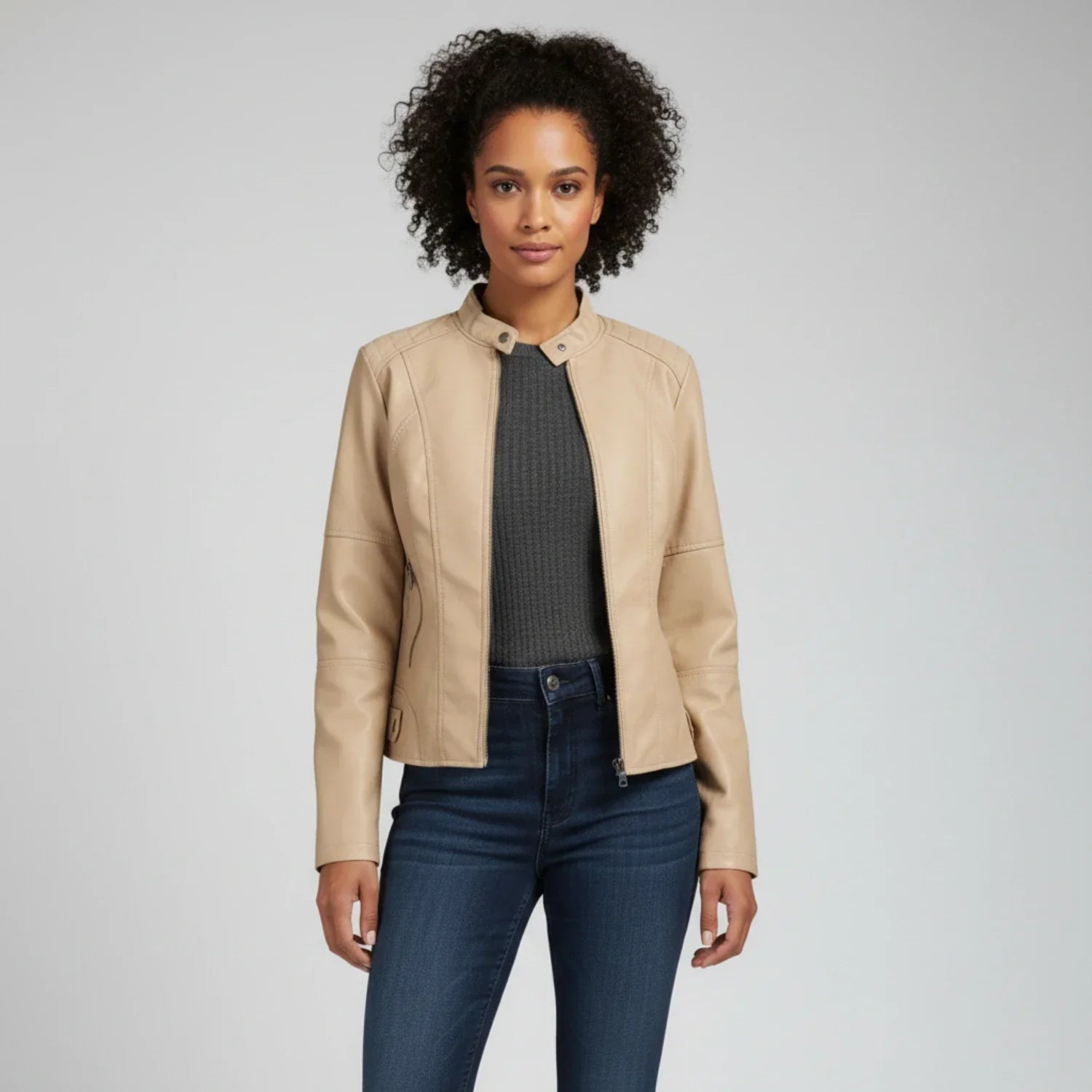 Women's Moto Biker Jacket with Zip Pockets