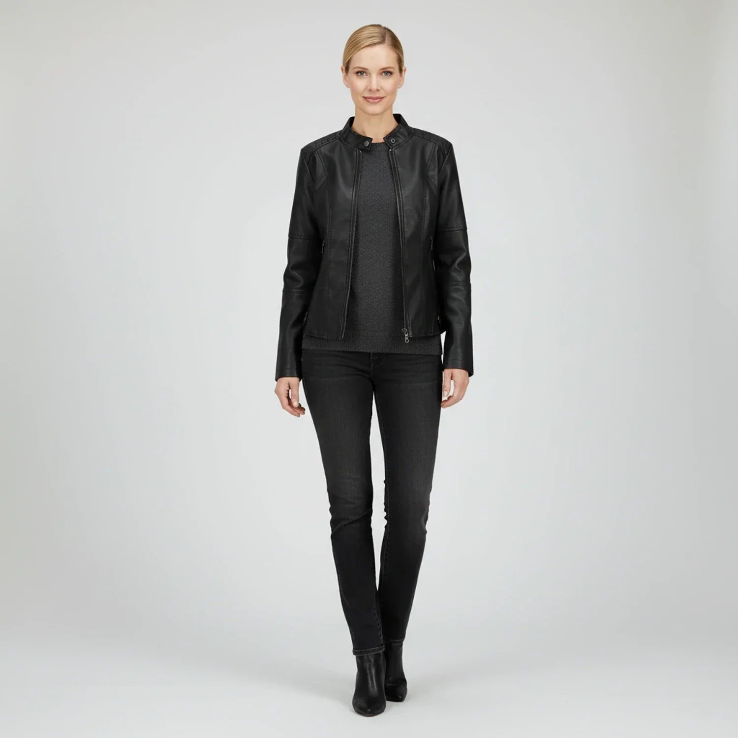 Women's Moto Biker Jacket with Zip Pockets