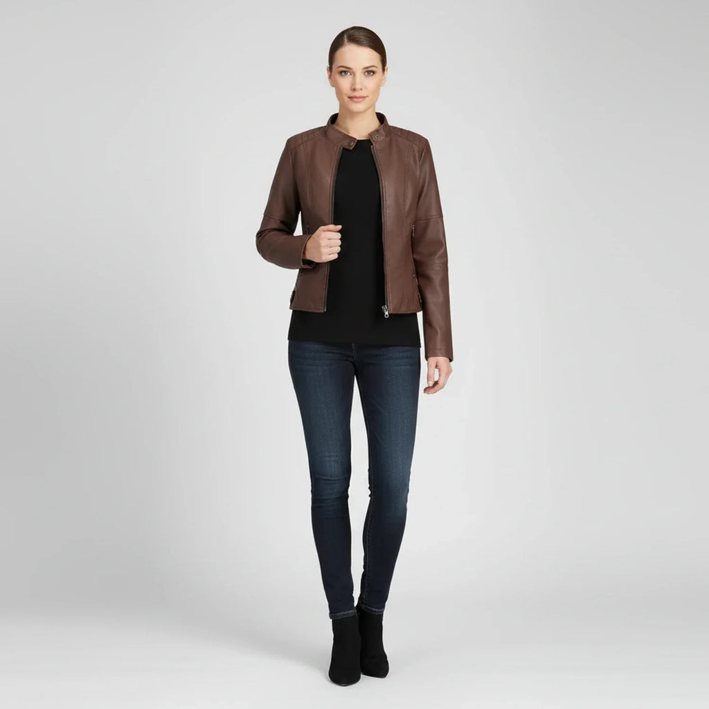 Women's Moto Biker Jacket with Zip Pockets