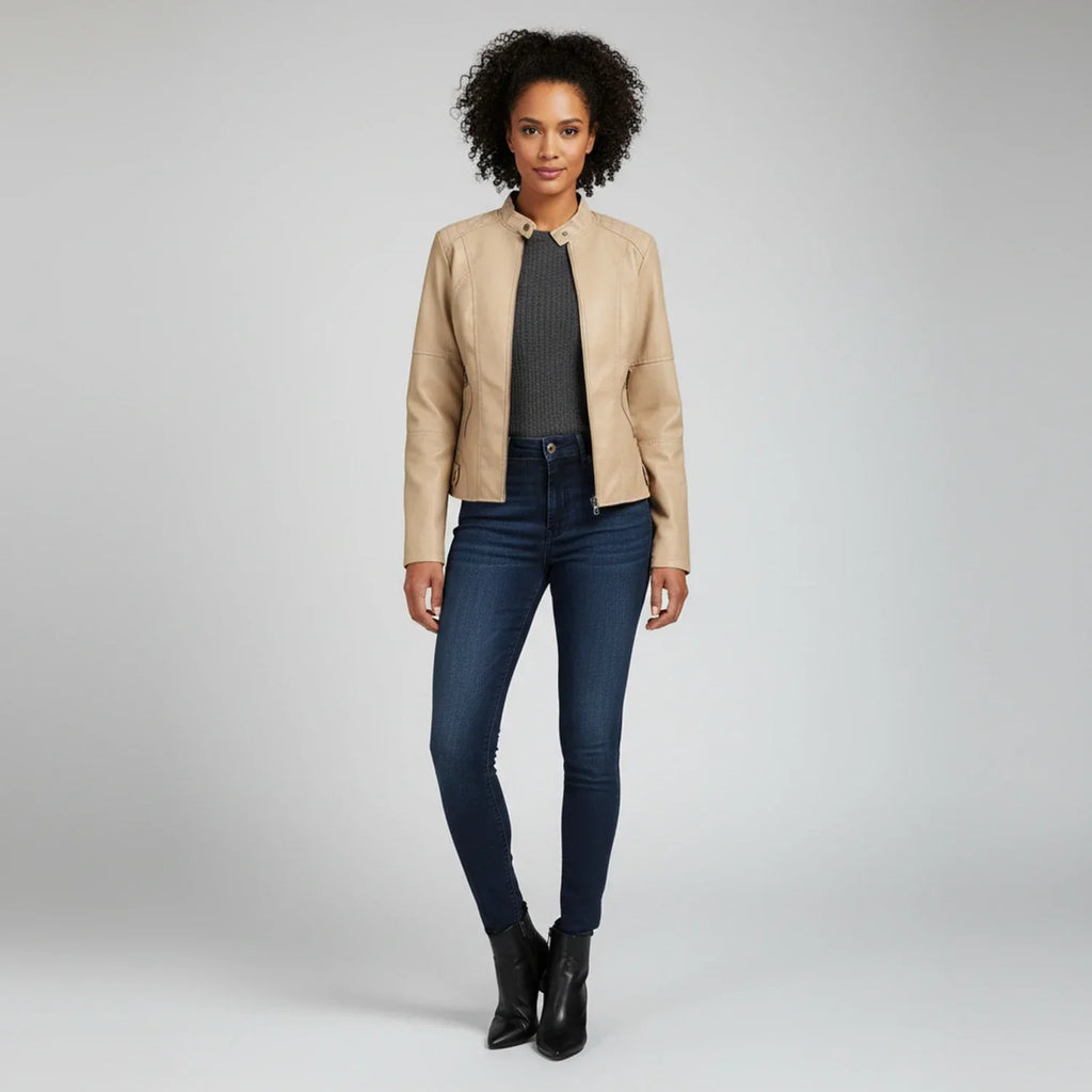 Women's Moto Biker Jacket with Zip Pockets
