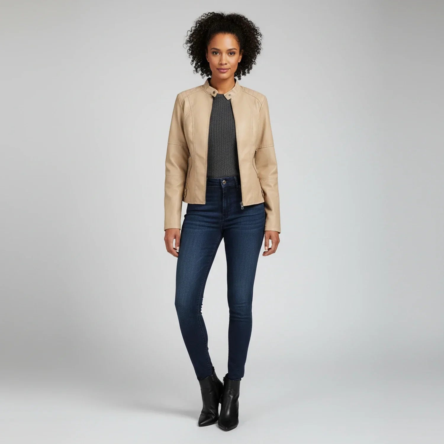 Women's Moto Biker Jacket with Zip Pockets