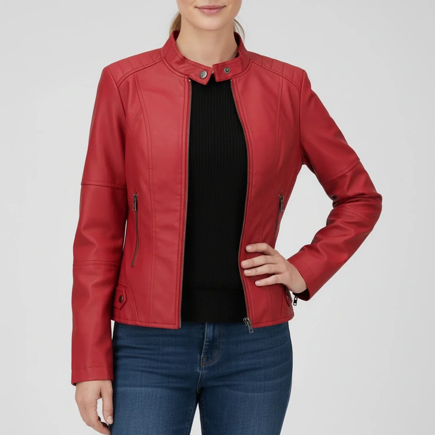 Women's Moto Biker Jacket with Zip Pockets