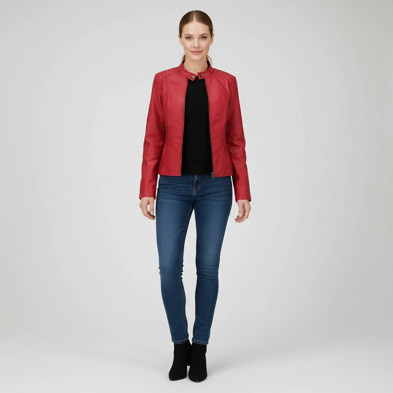 Women's Moto Biker Jacket with Zip Pockets