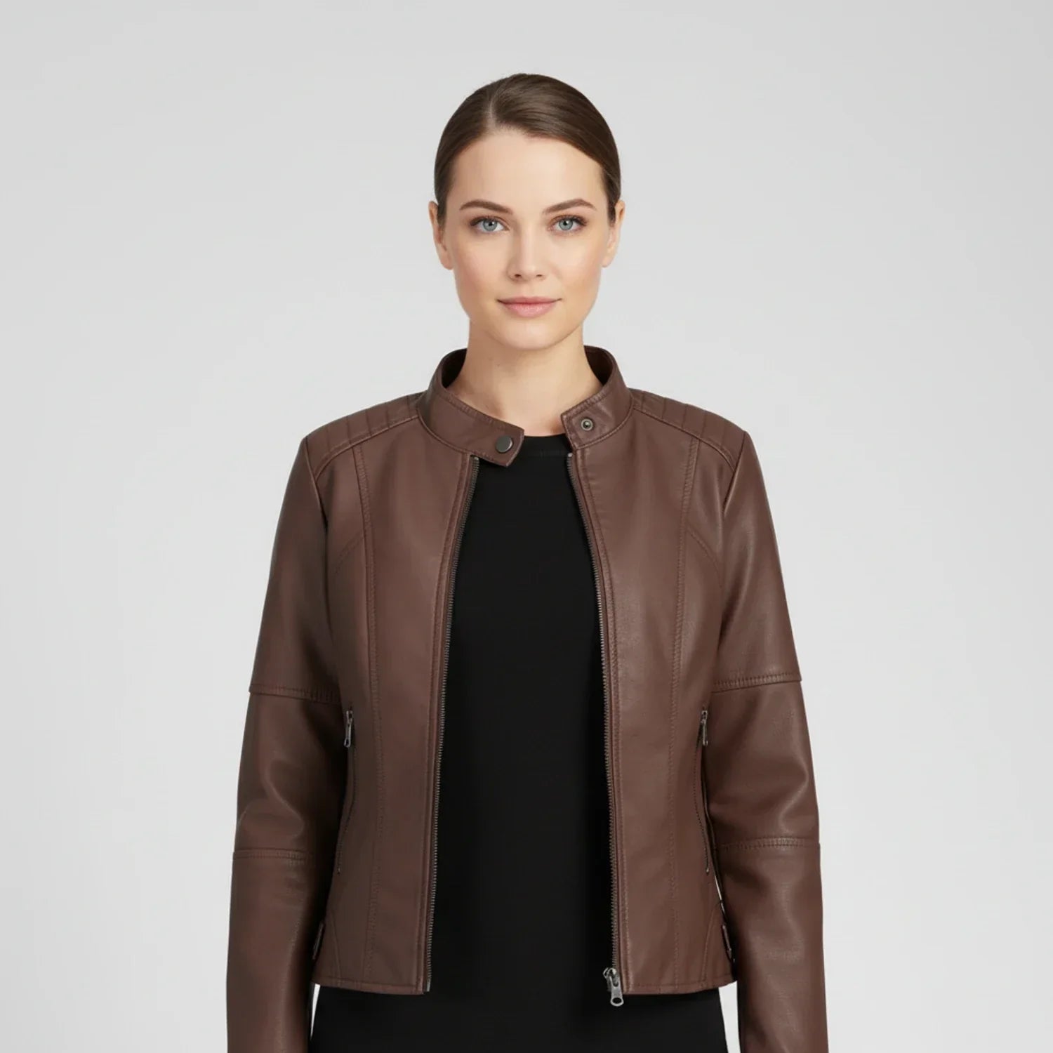 Women's Moto Biker Jacket with Zip Pockets