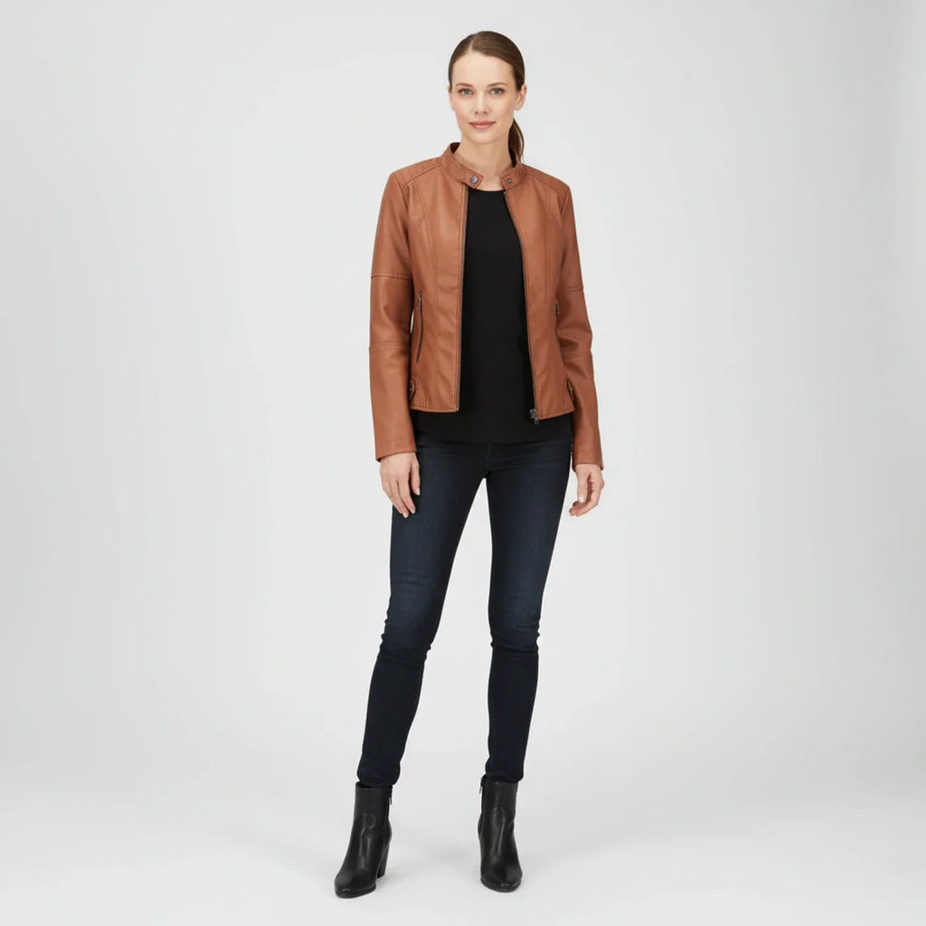 Women's Moto Biker Jacket with Zip Pockets
