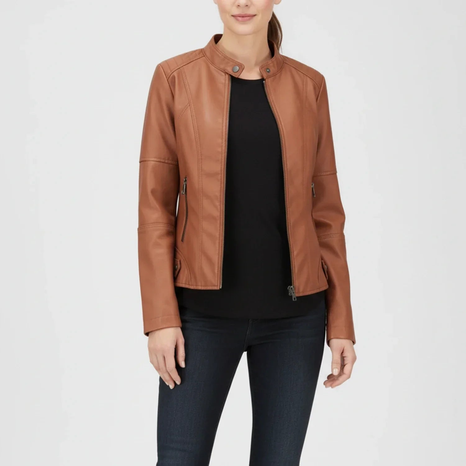 Women's Moto Biker Jacket with Zip Pockets