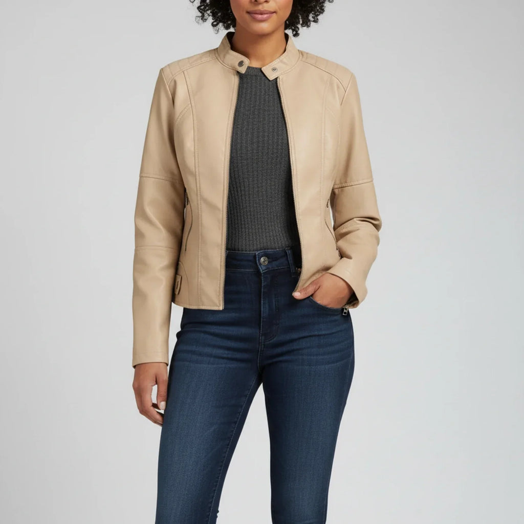 Women's Moto Biker Jacket with Zip Pockets