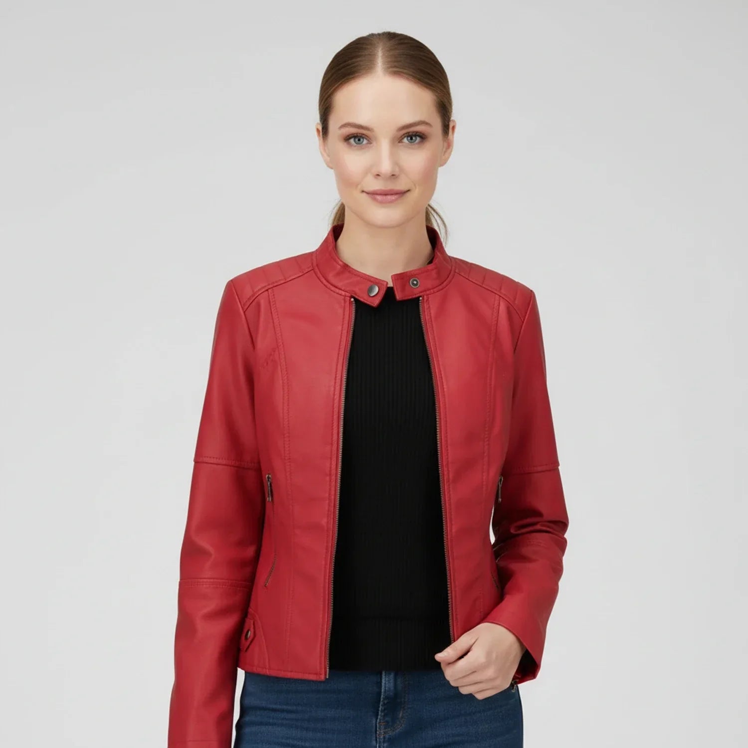 Women's Moto Biker Jacket with Zip Pockets