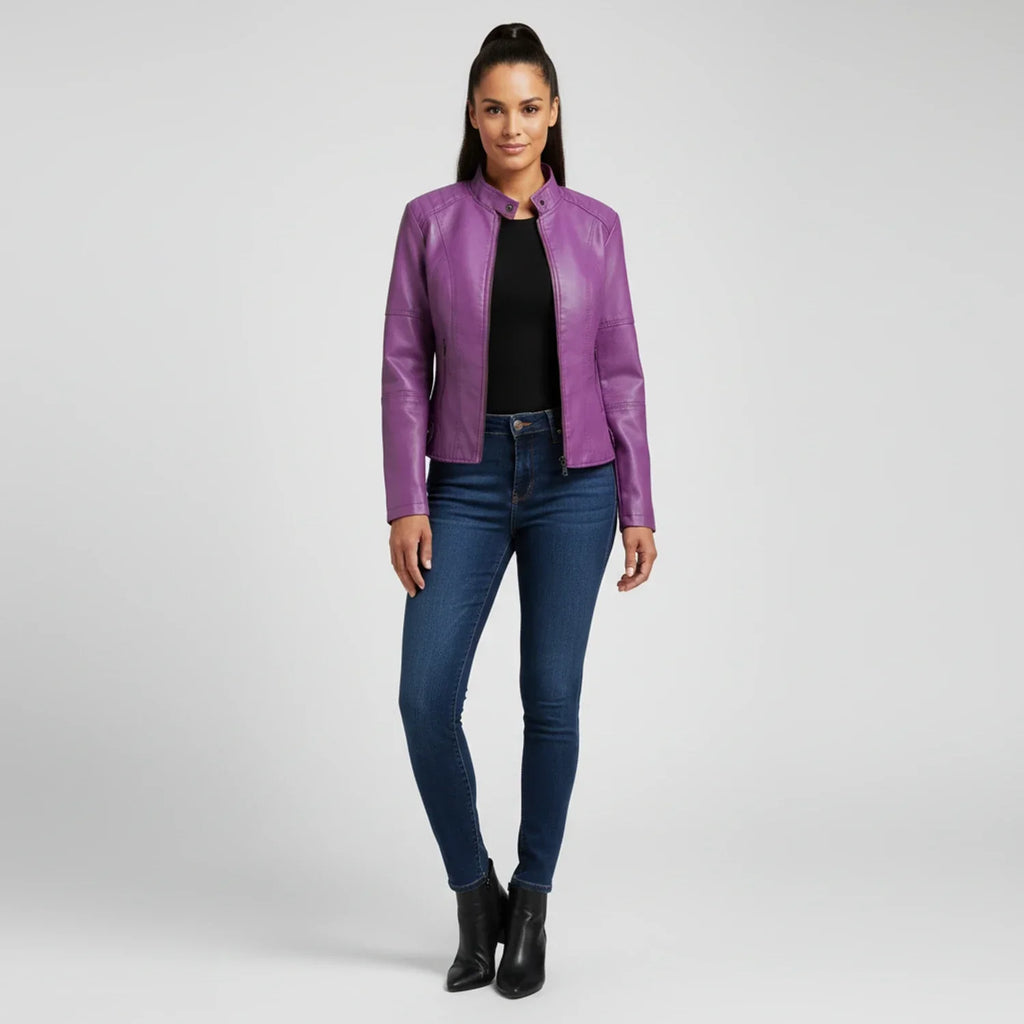 Women's Moto Biker Jacket with Zip Pockets