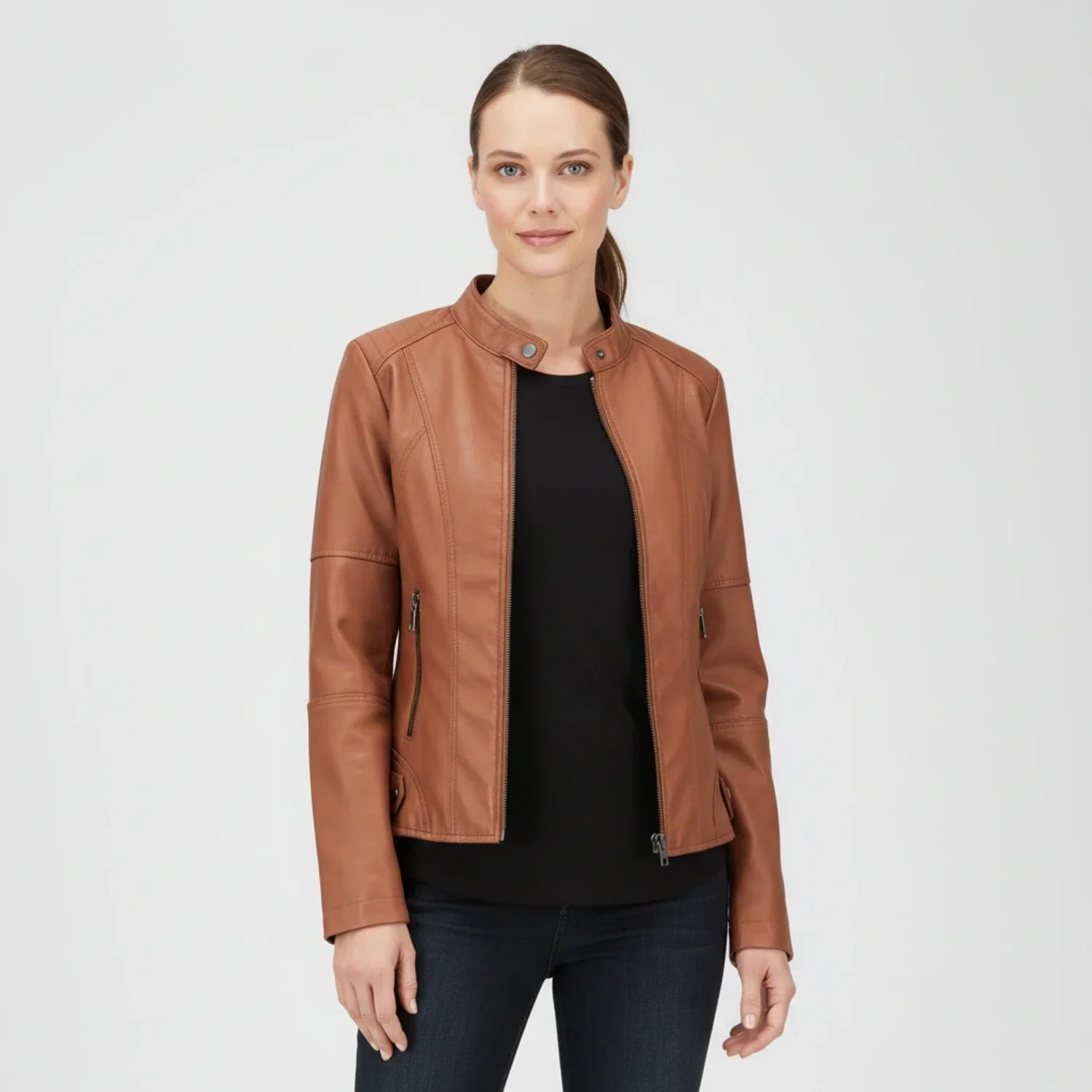 Women's Moto Biker Jacket with Zip Pockets