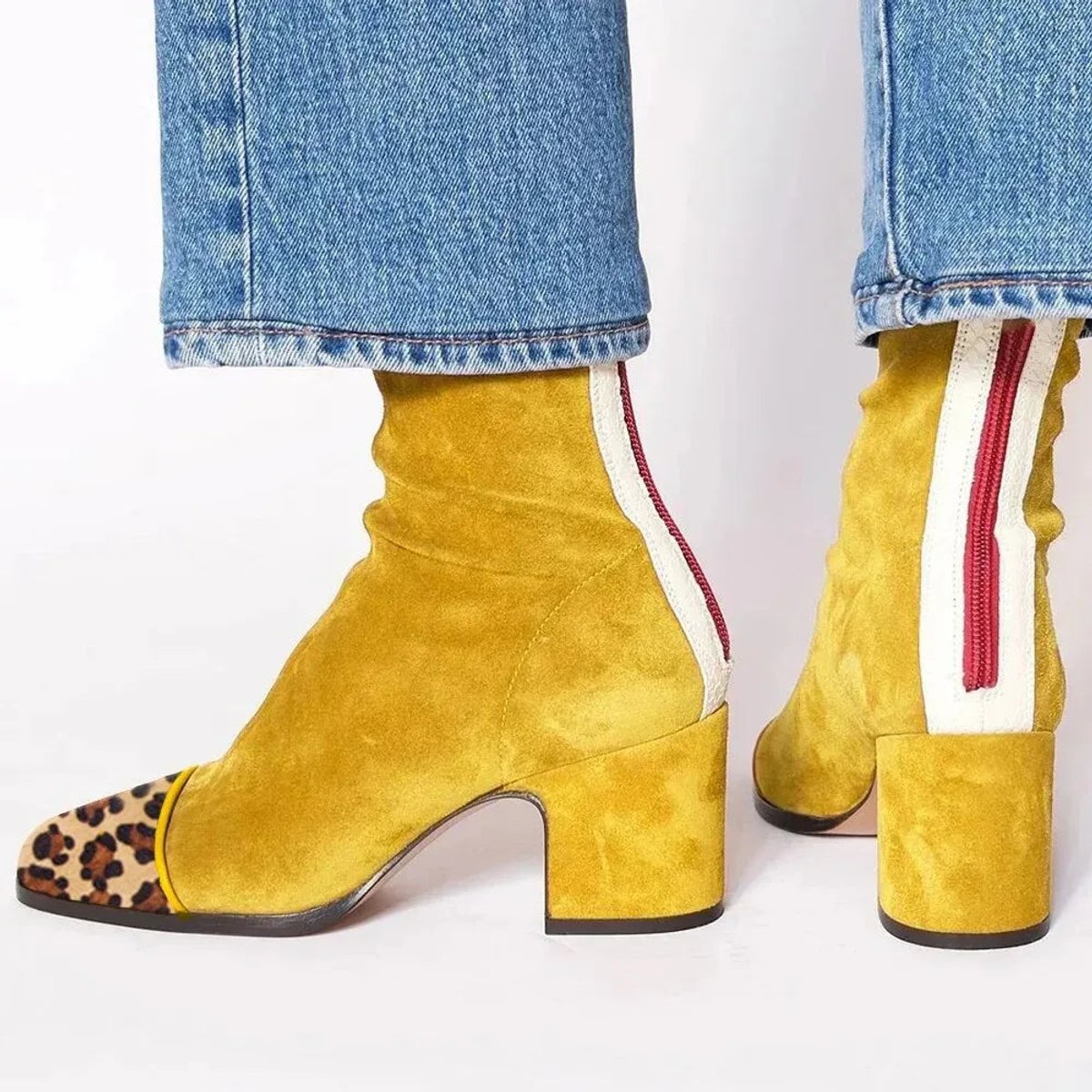 Amelia | Women's Block-Heel Suede Leopard-Toe Ankle Boots