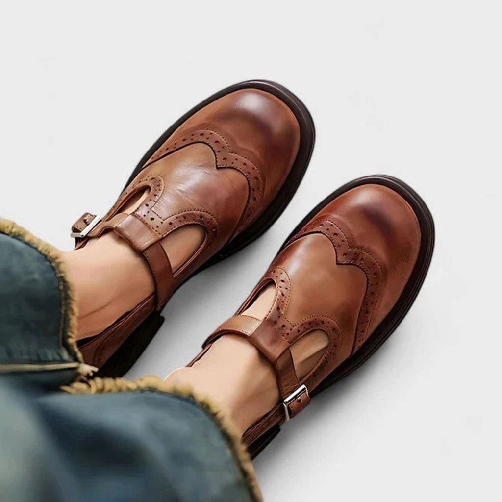 Mia | Women's Brogue Leather T-Strap Classic Boots