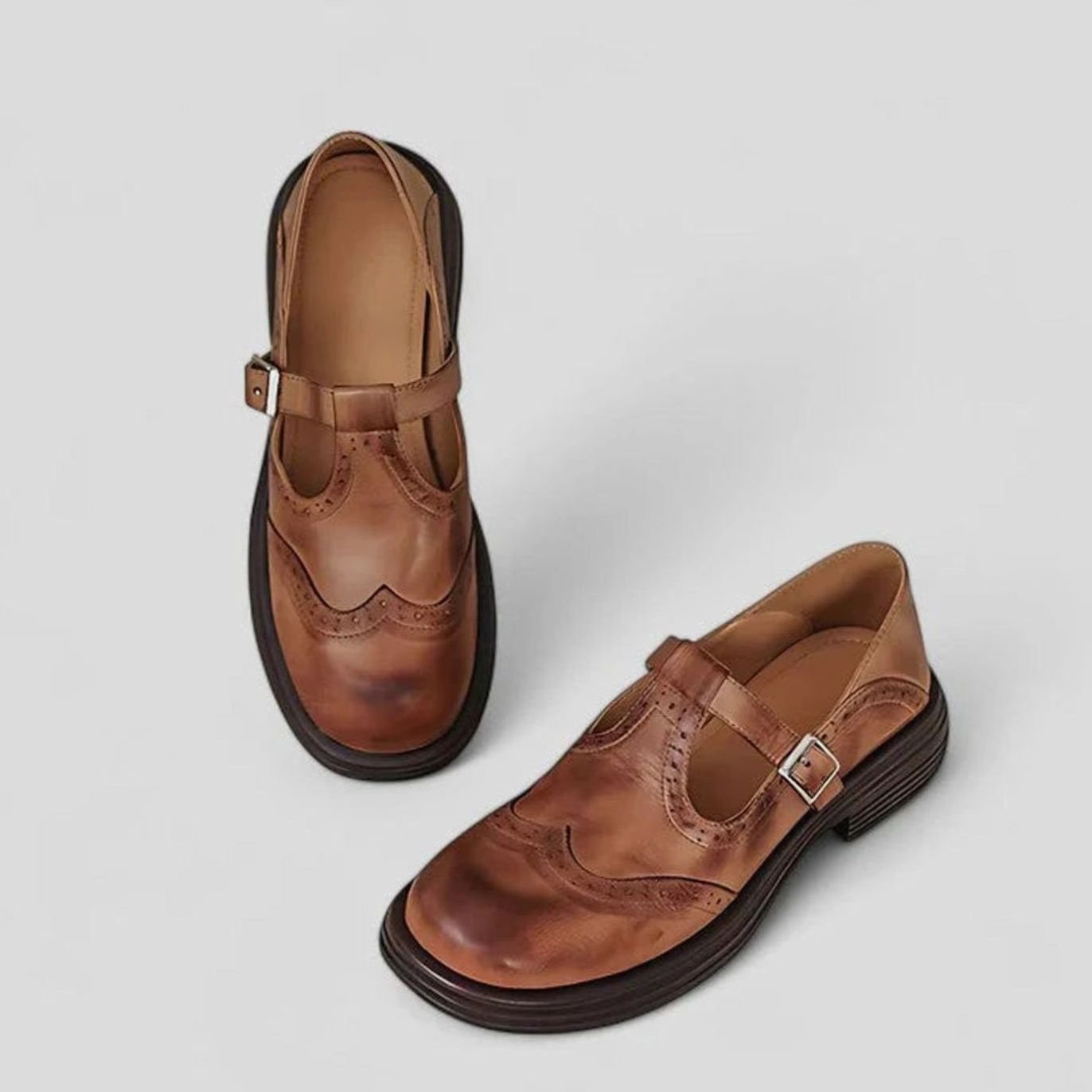 Mia | Women's Brogue Leather T-Strap Classic Boots