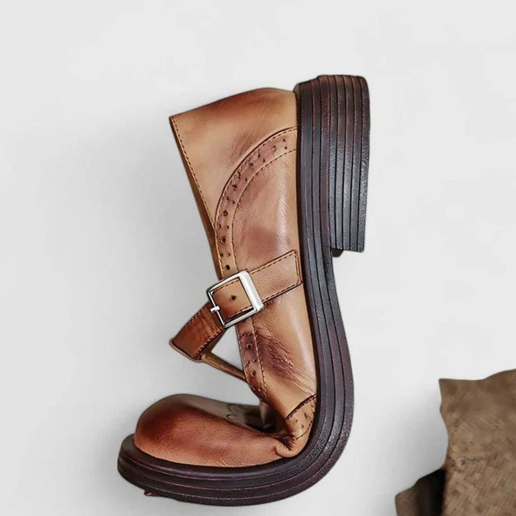 Mia | Women's Brogue Leather T-Strap Classic Boots