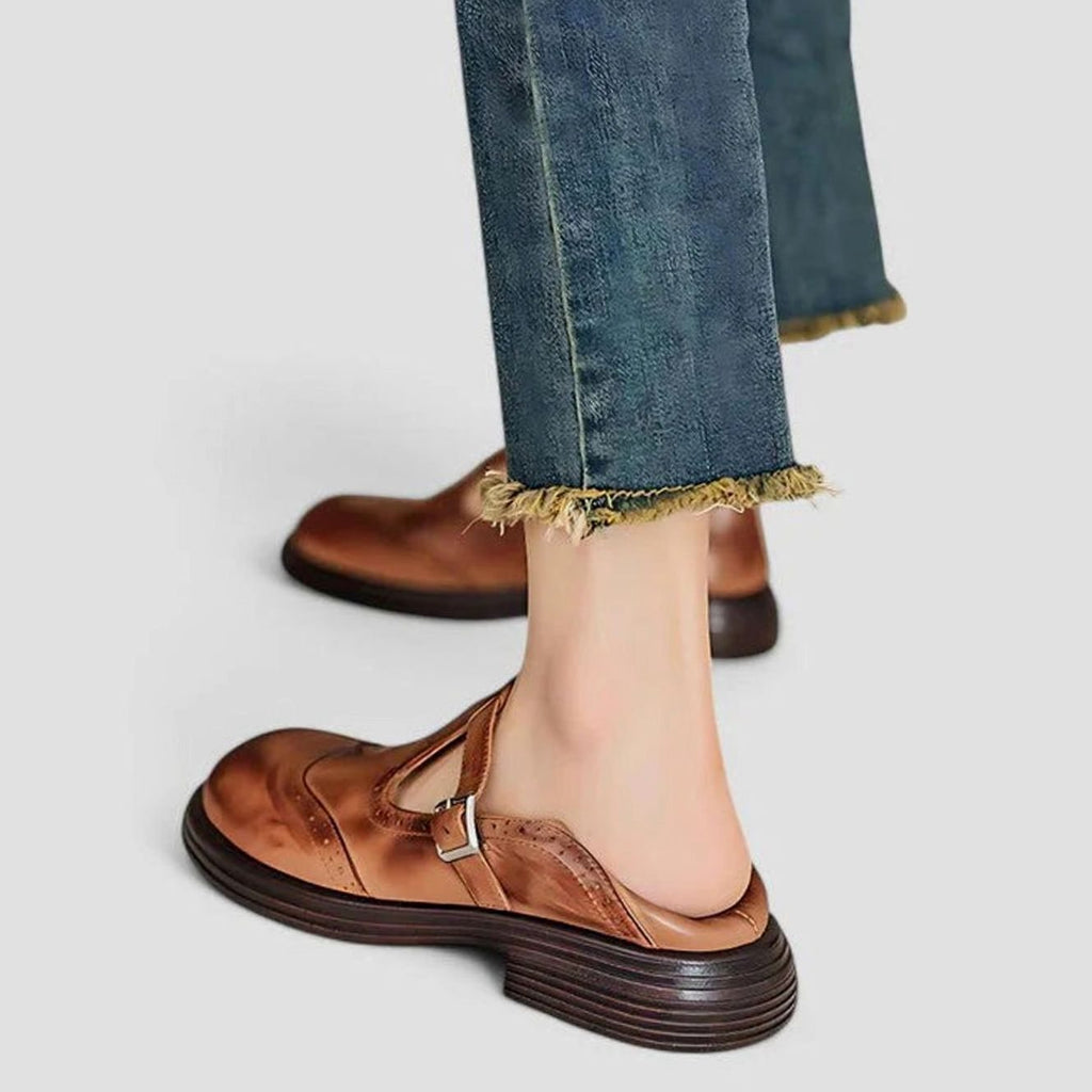 Mia | Women's Brogue Leather T-Strap Classic Boots