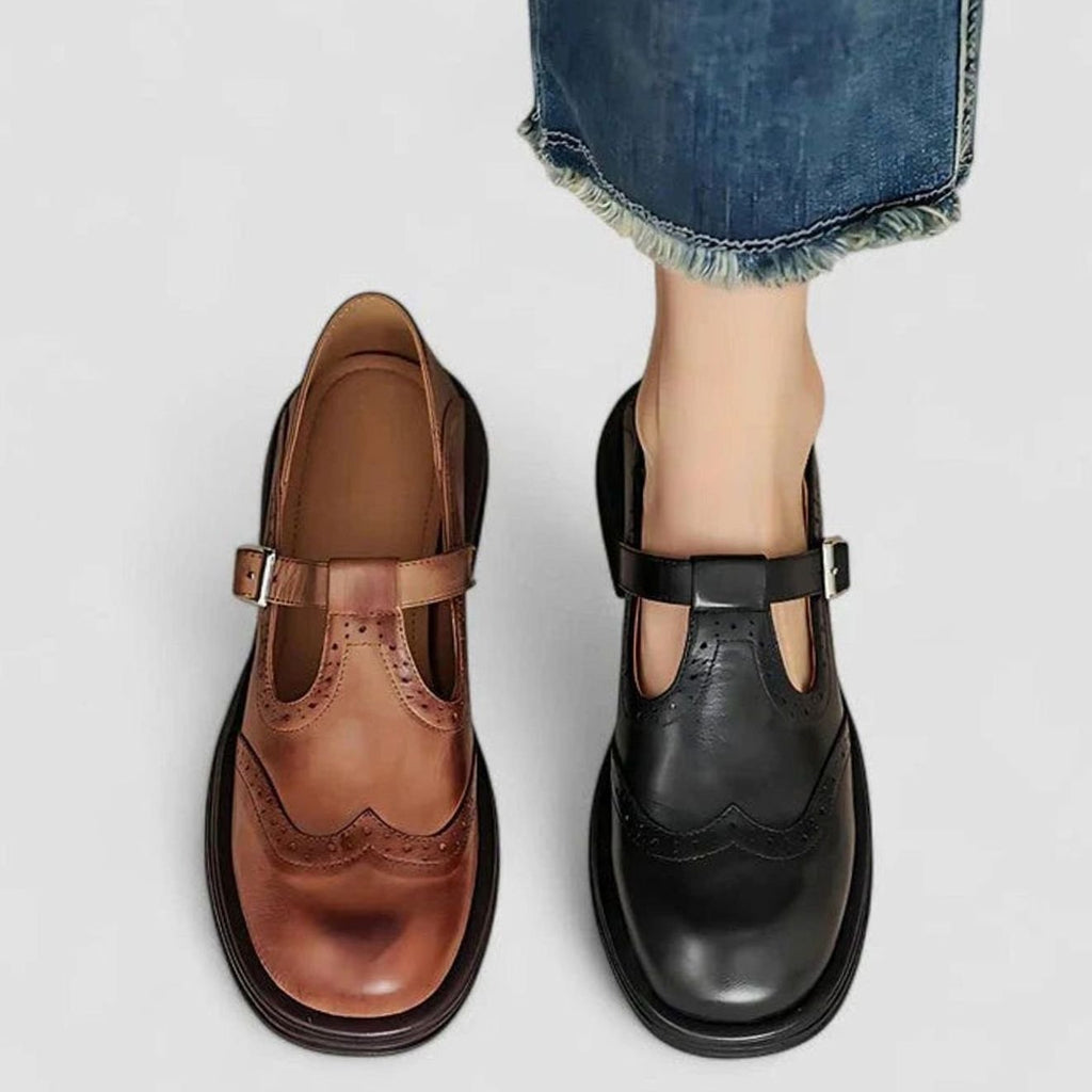 Mia | Women's Brogue Leather T-Strap Classic Boots