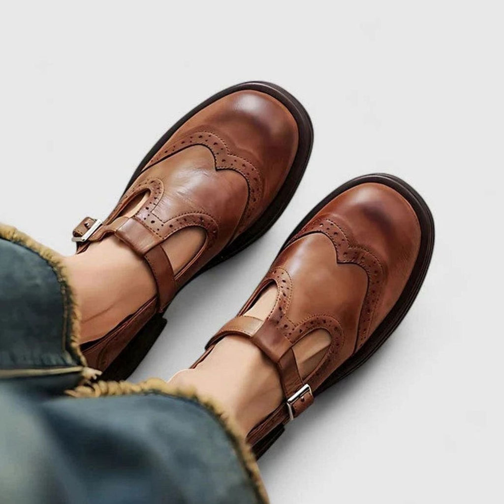 Mia | Women's Brogue Leather T-Strap Classic Boots