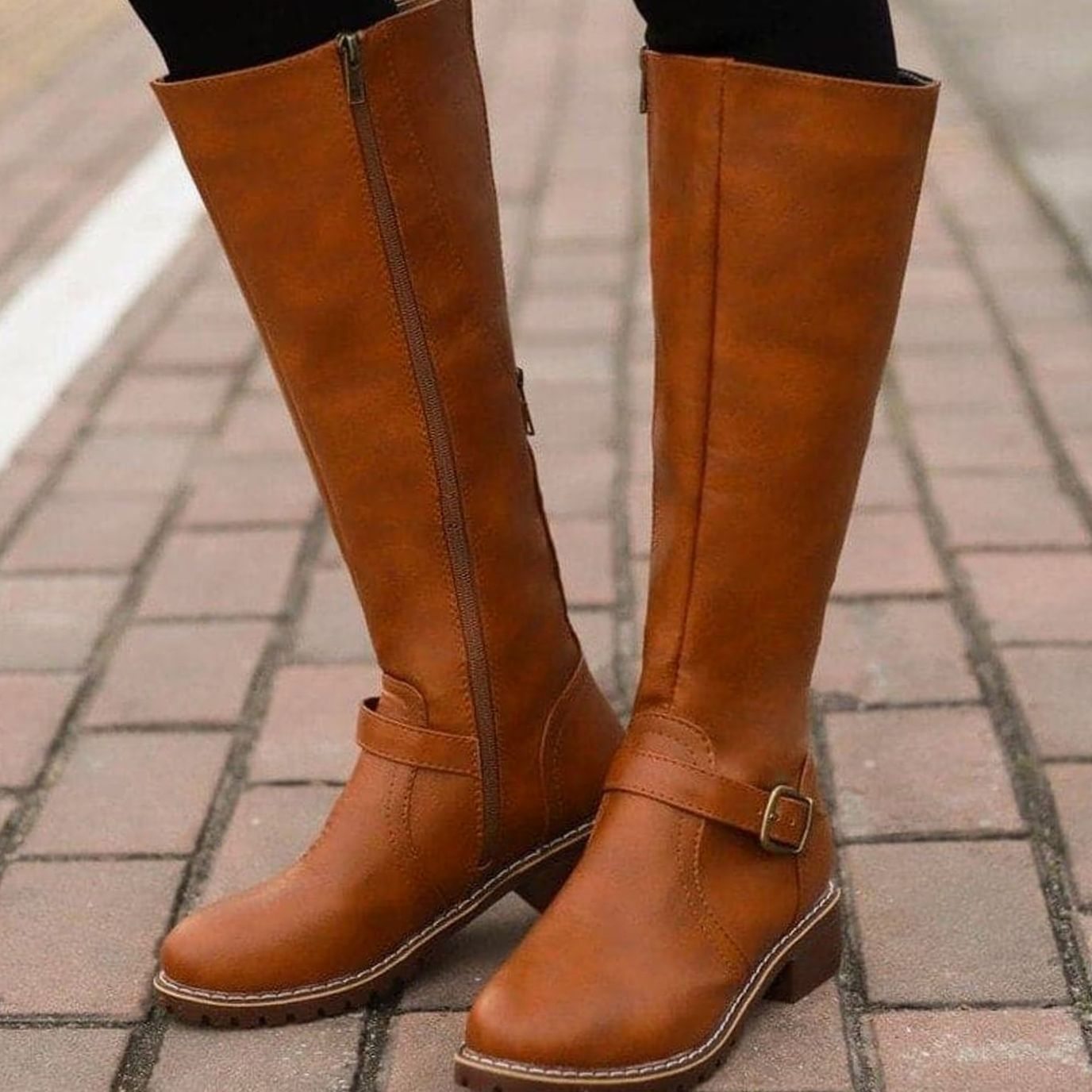Aria | Women's Classic Buckle Side-Zip Knee-High Boots