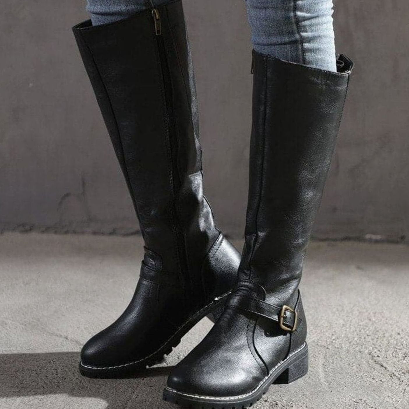Aria | Women's Classic Buckle Side-Zip Knee-High Boots
