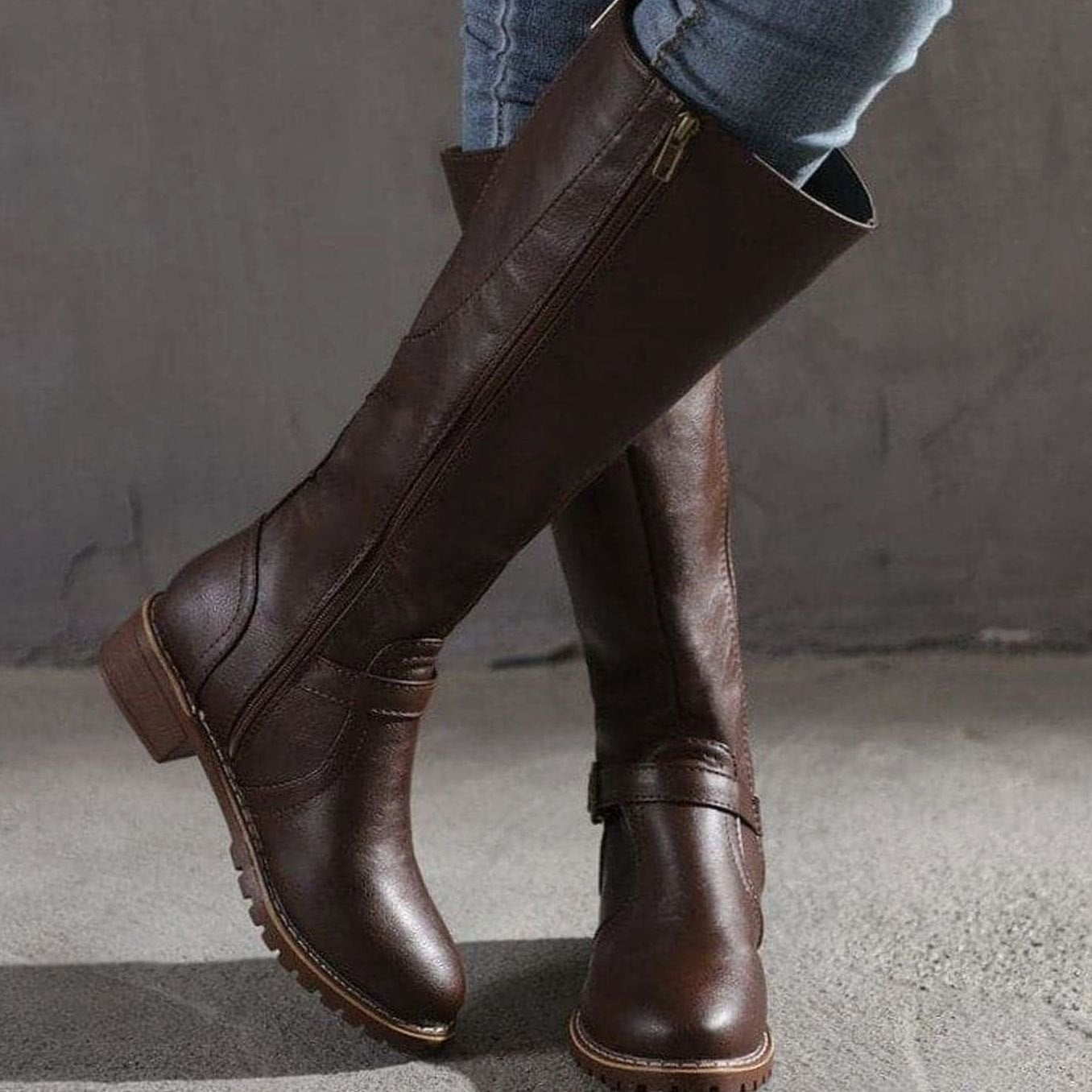 Aria | Women's Classic Buckle Side-Zip Knee-High Boots