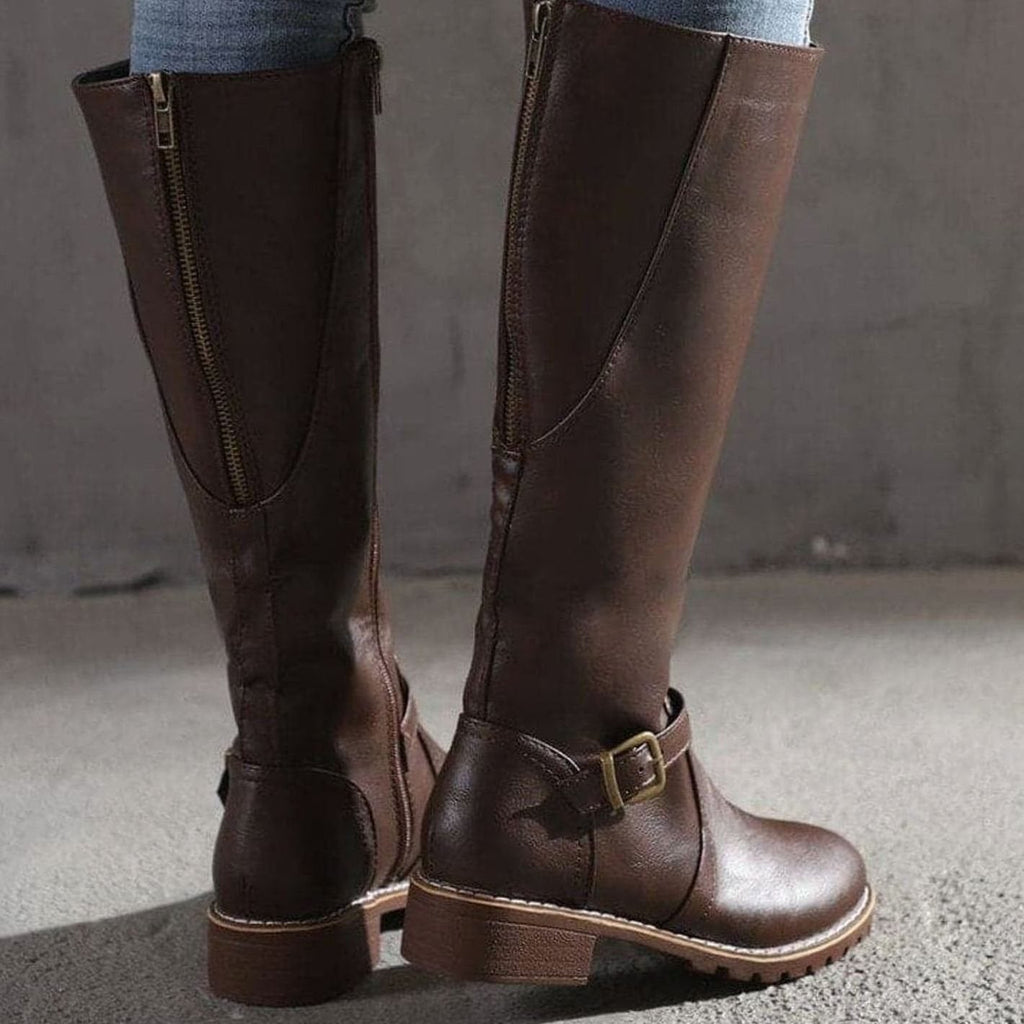 Aria | Women's Classic Buckle Side-Zip Knee-High Boots