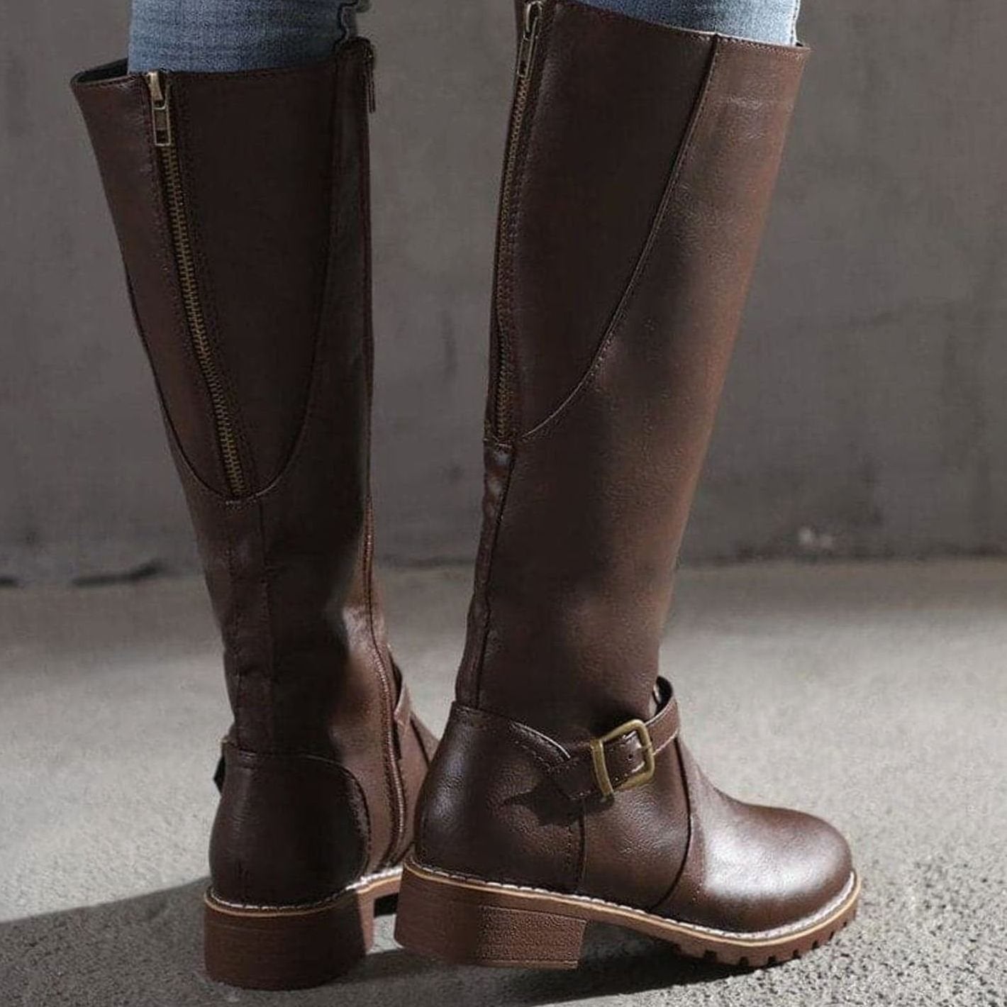 Aria | Women's Classic Buckle Side-Zip Knee-High Boots