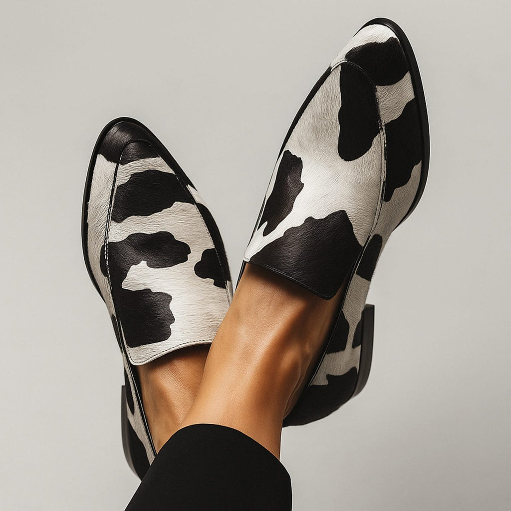 Madison | Women's Cow Print Pointed-Toe Slip-On Modern Loafers