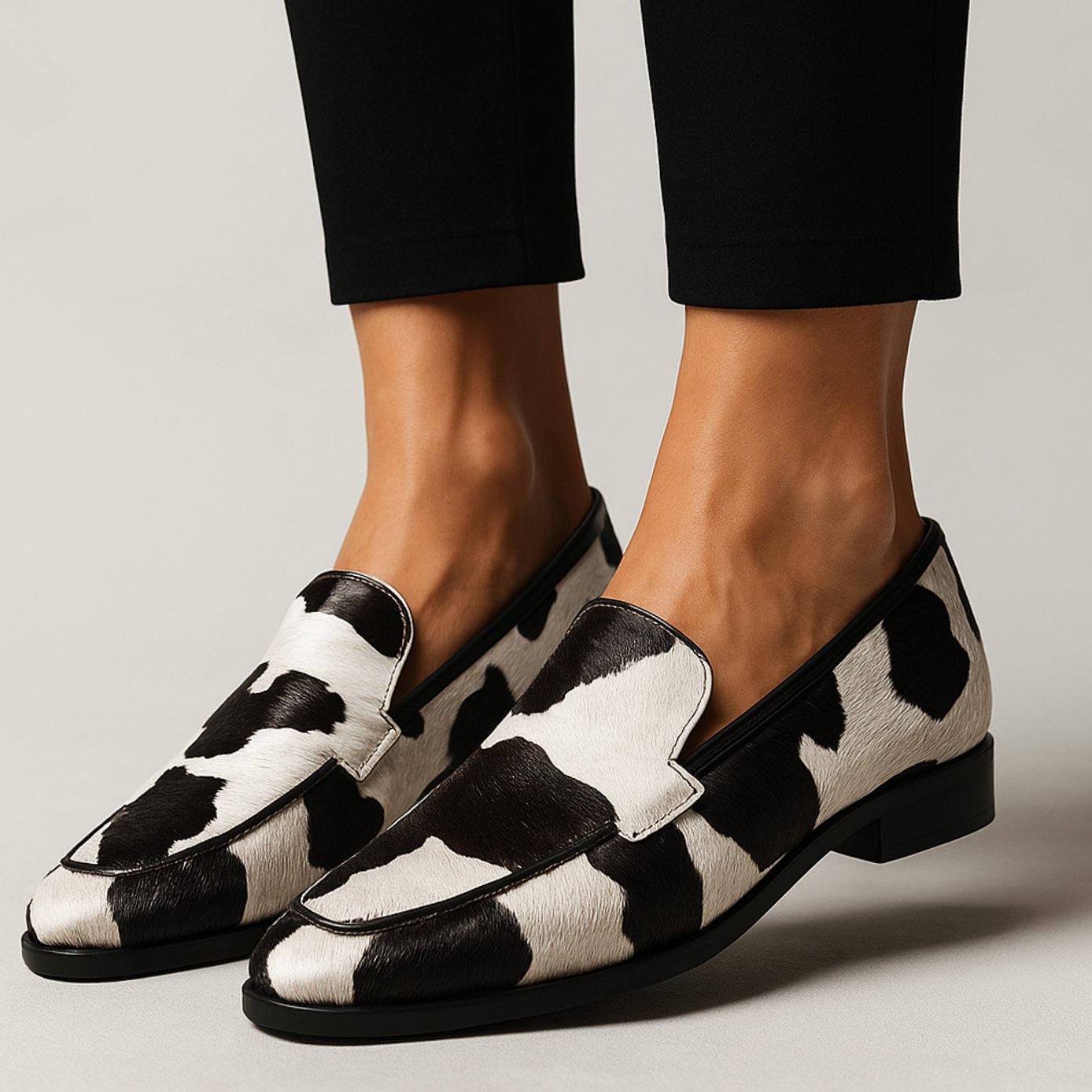 Madison | Women's Cow Print Pointed-Toe Slip-On Modern Loafers