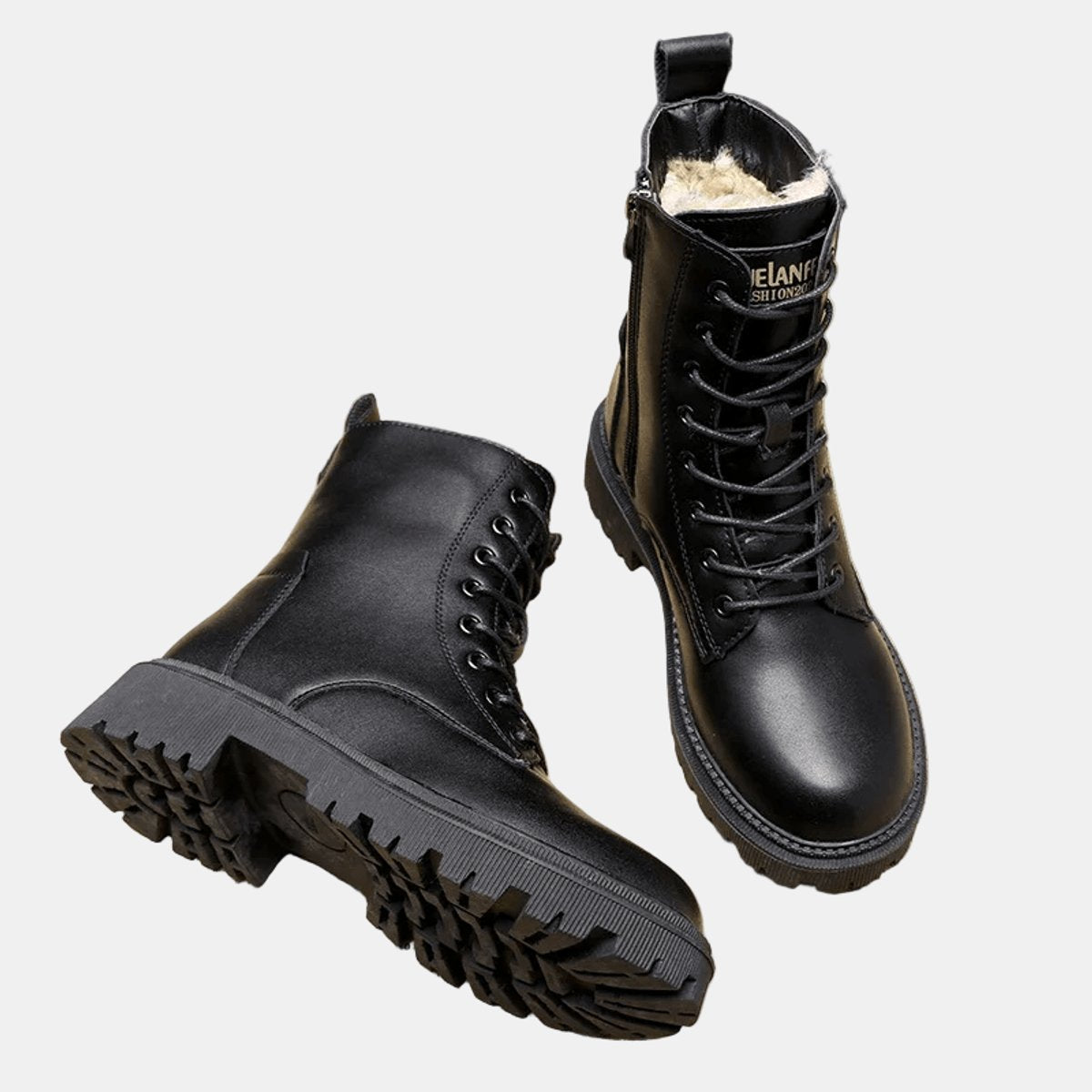 Camila | Women's Faux Leather Lace-Up Fleece-Lined Combat Ankle Boots