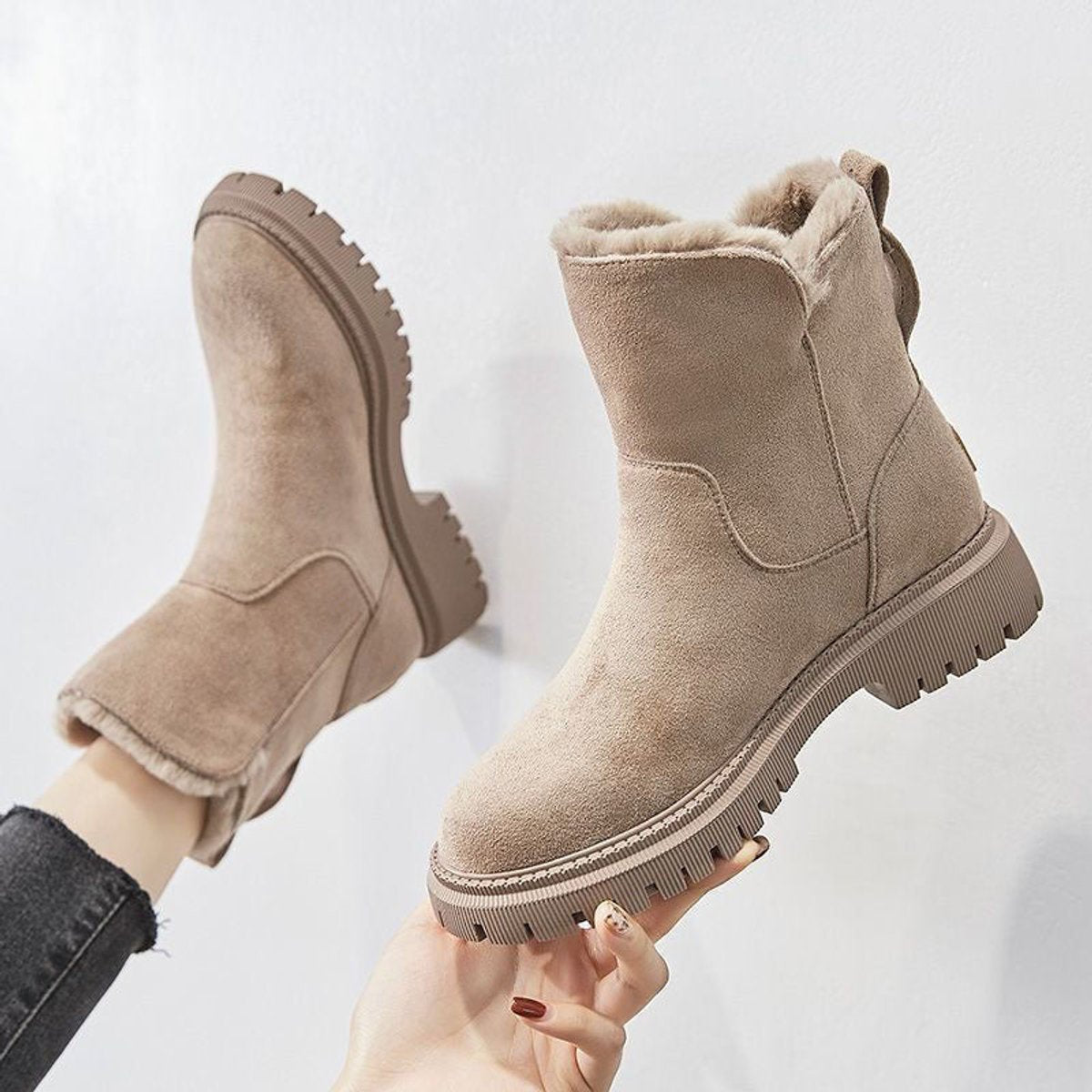 Aria | Women's Fleece-Lined Suede Slip-On Winter Ankle Boots