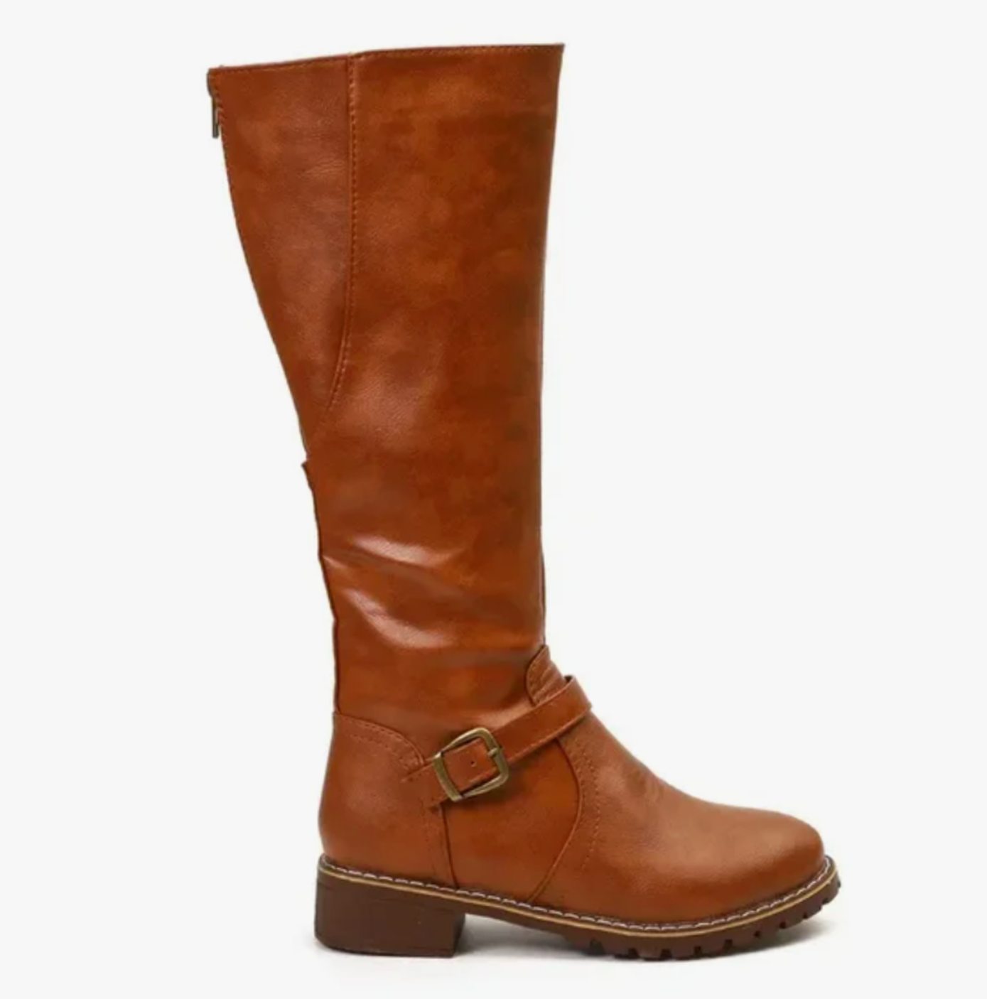 Layla | Women's Knee-High Buckle-Strap Block-Heel Leather Boots
