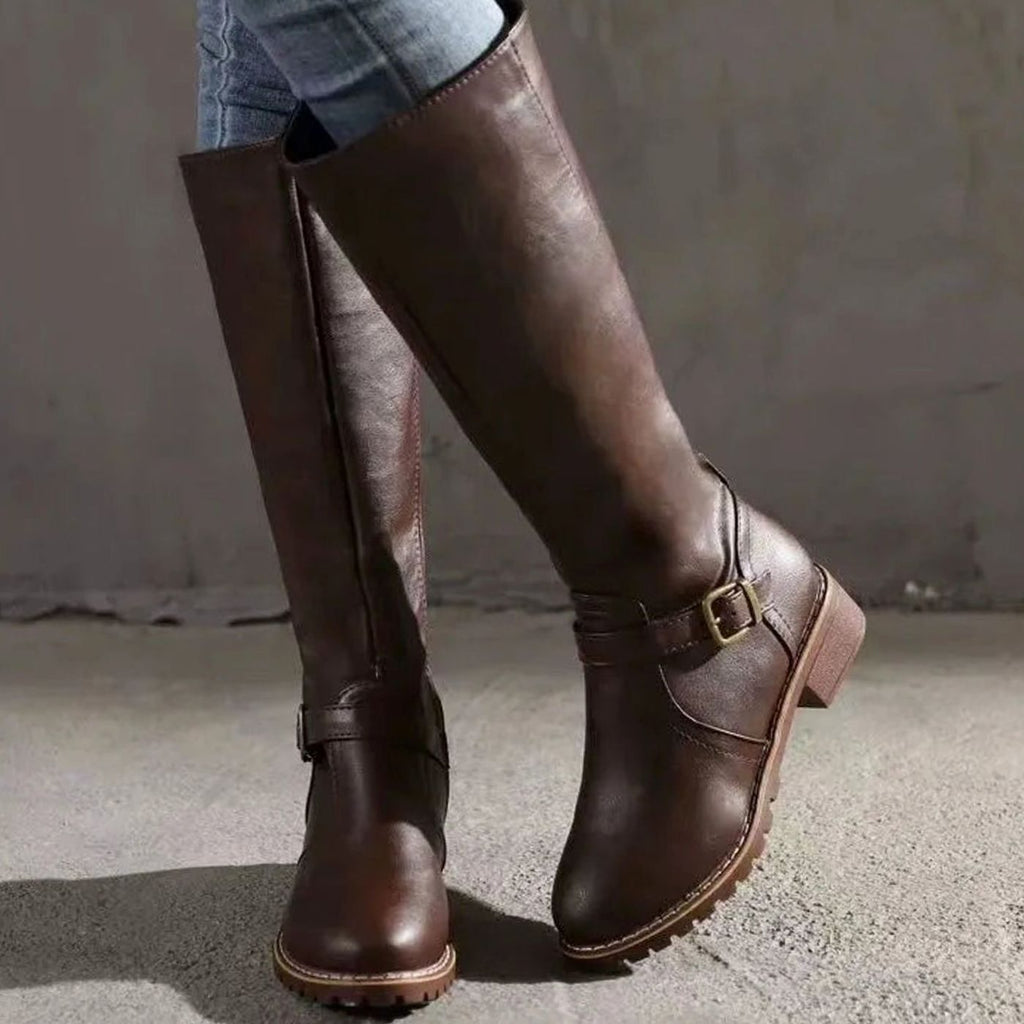 Scarlett | Women's Knee-High Buckle-Strap Orthopedic Leather Boots