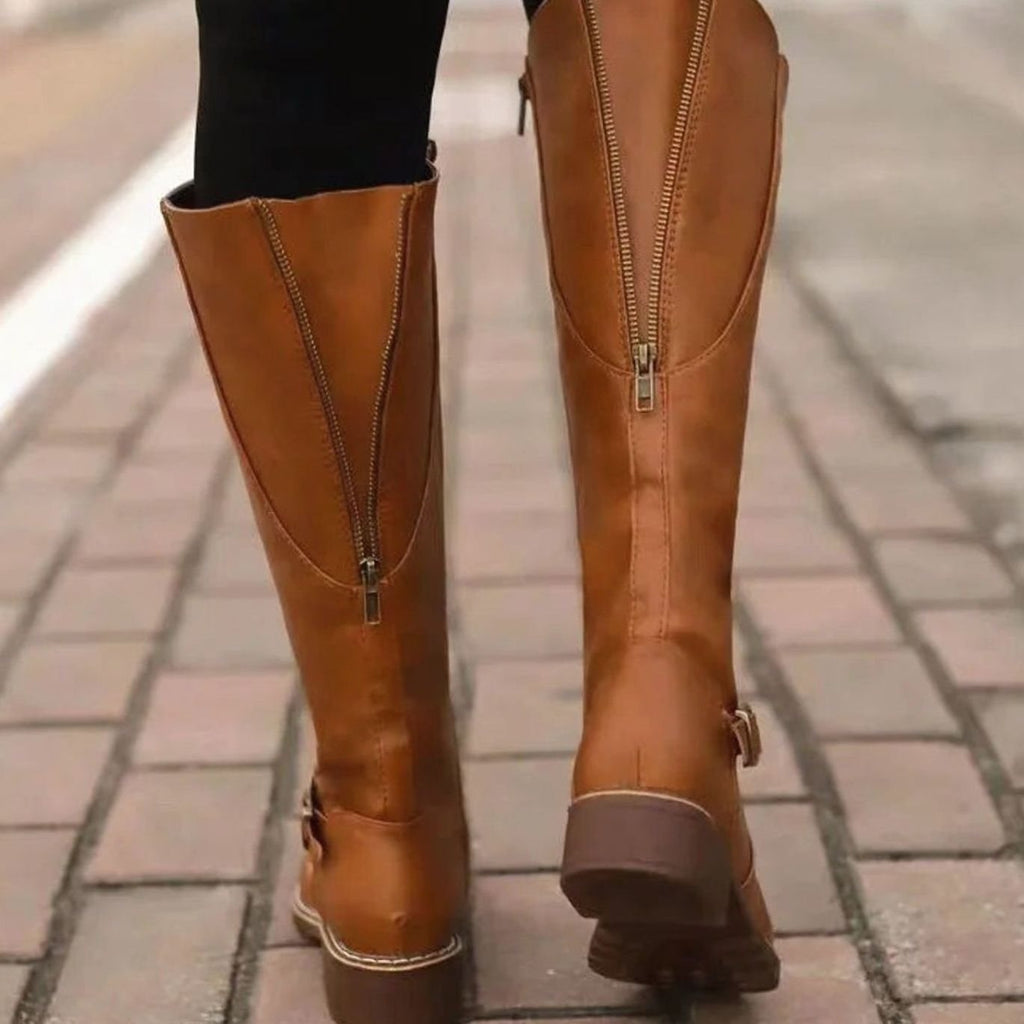 Scarlett | Women's Knee-High Buckle-Strap Orthopedic Leather Boots