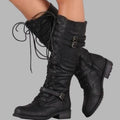 Victoria | Women's Knee-High Lace-Up Buckle Combat Boots