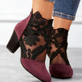 Charlotte | Women's Lace Embroidered Block-Heel Ankle Boots Heels