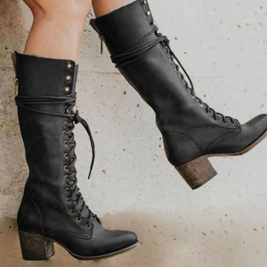 Isabella | Women's Lace-Up Block Heel Knee-High Boots