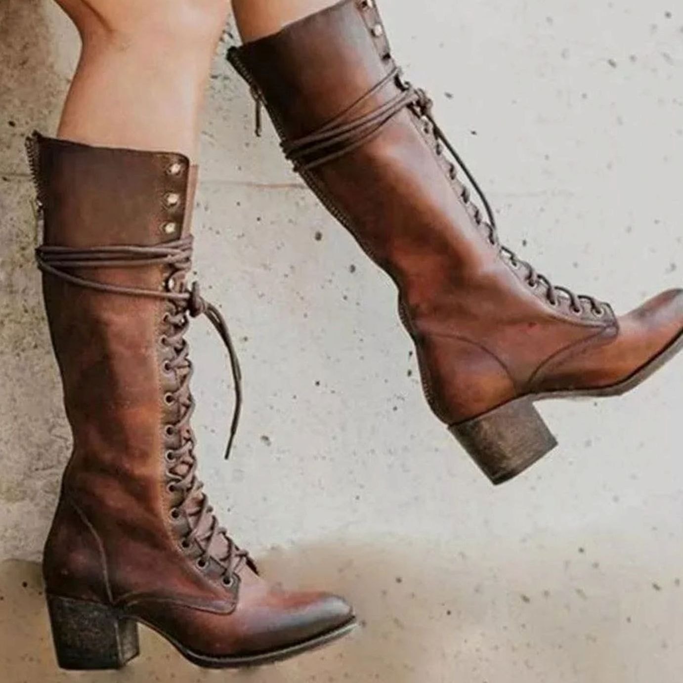Isabella | Women's Lace-Up Block Heel Knee-High Boots