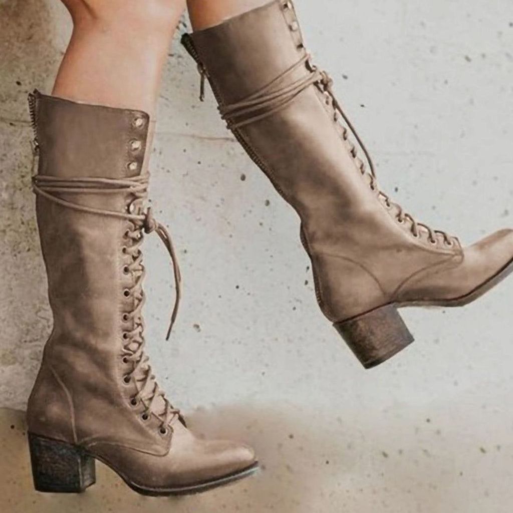 Isabella | Women's Lace-Up Block Heel Knee-High Boots