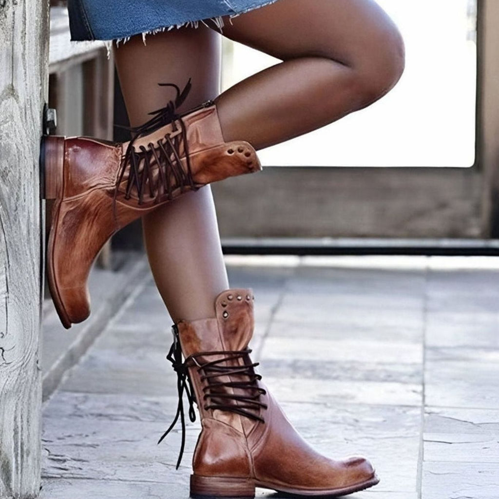 Aria | Women's Lace-Up Leather-Look Mid-Calf Ankle Boots