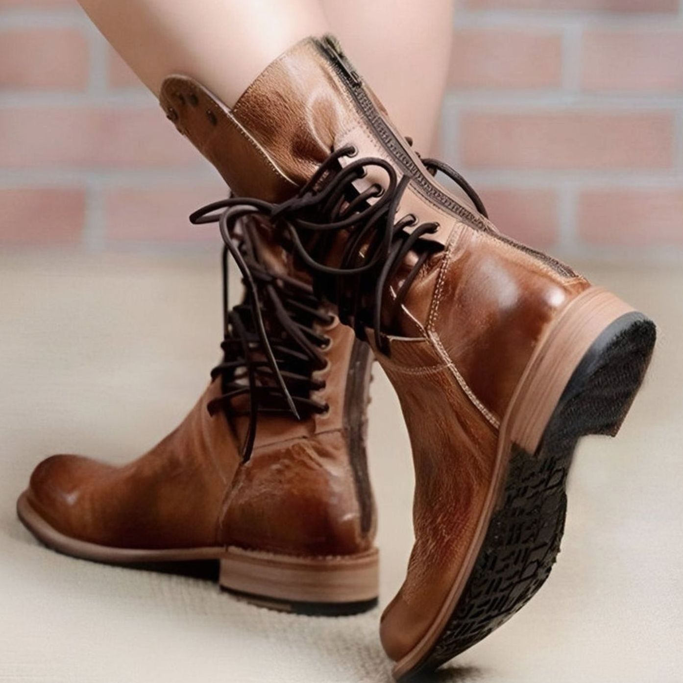 Aria | Women's Lace-Up Leather-Look Mid-Calf Ankle Boots